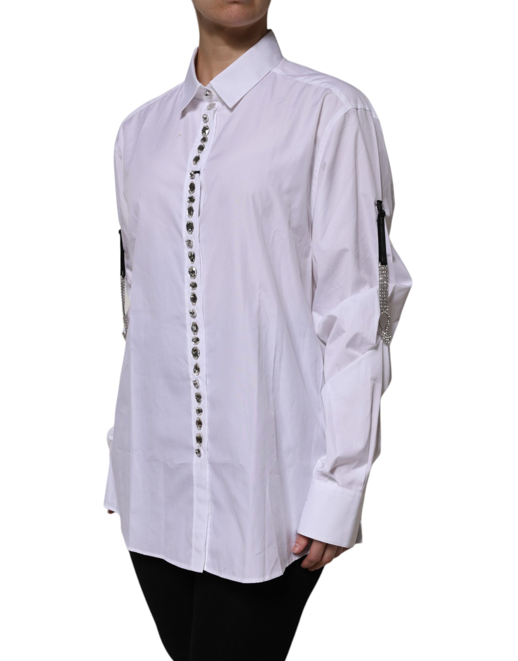 Dolce & Gabbana White Rhinestone Embellish Long Sleeves Top | Regal Royce