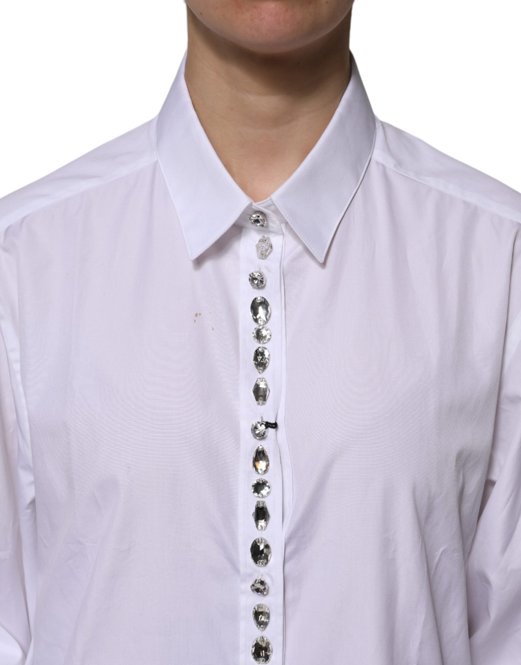 Dolce & Gabbana White Rhinestone Embellish Long Sleeves Top | Regal Royce