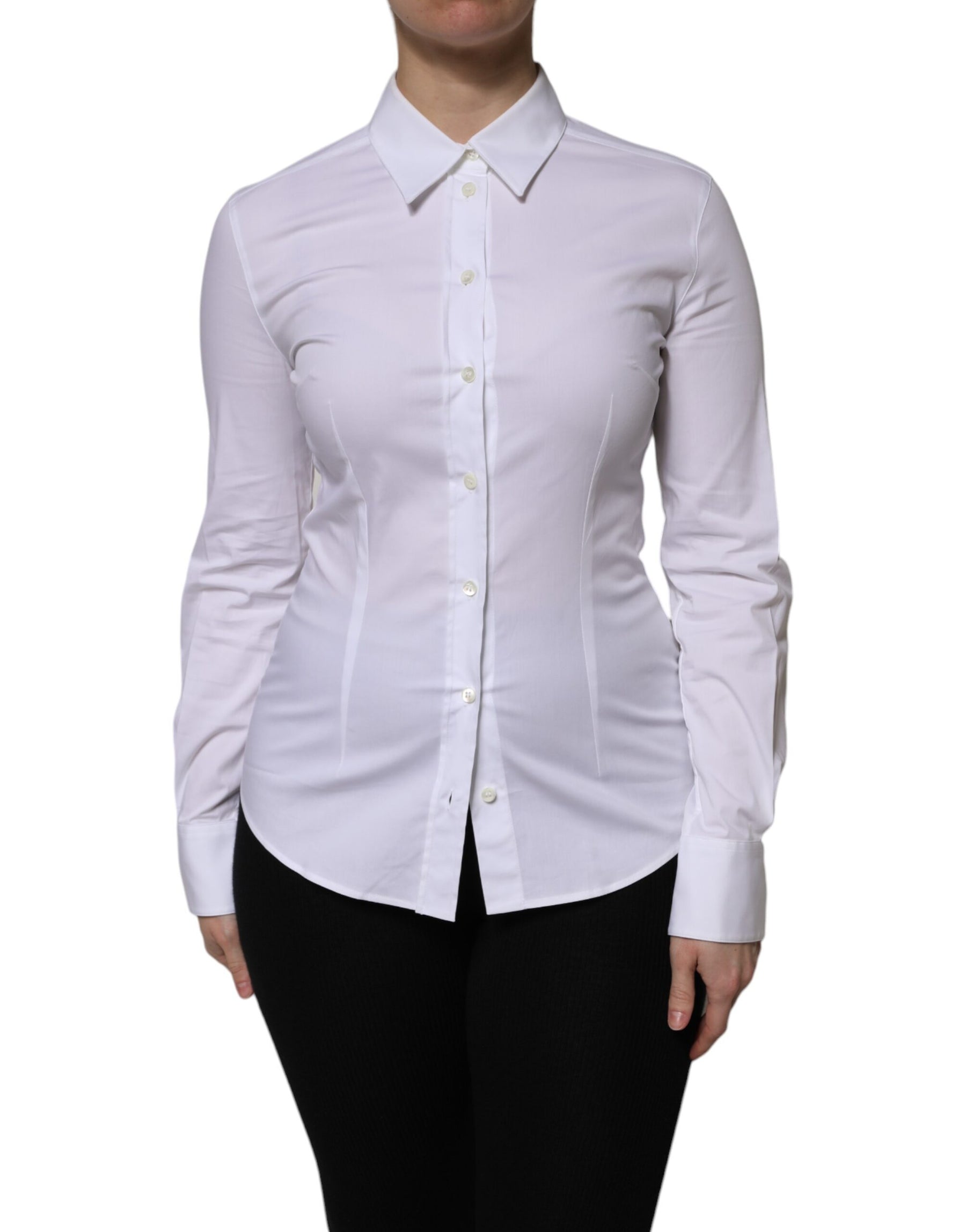 Dolce & Gabbana White Cotton Collared Long Sleeves Blouse Top | Regal Royce