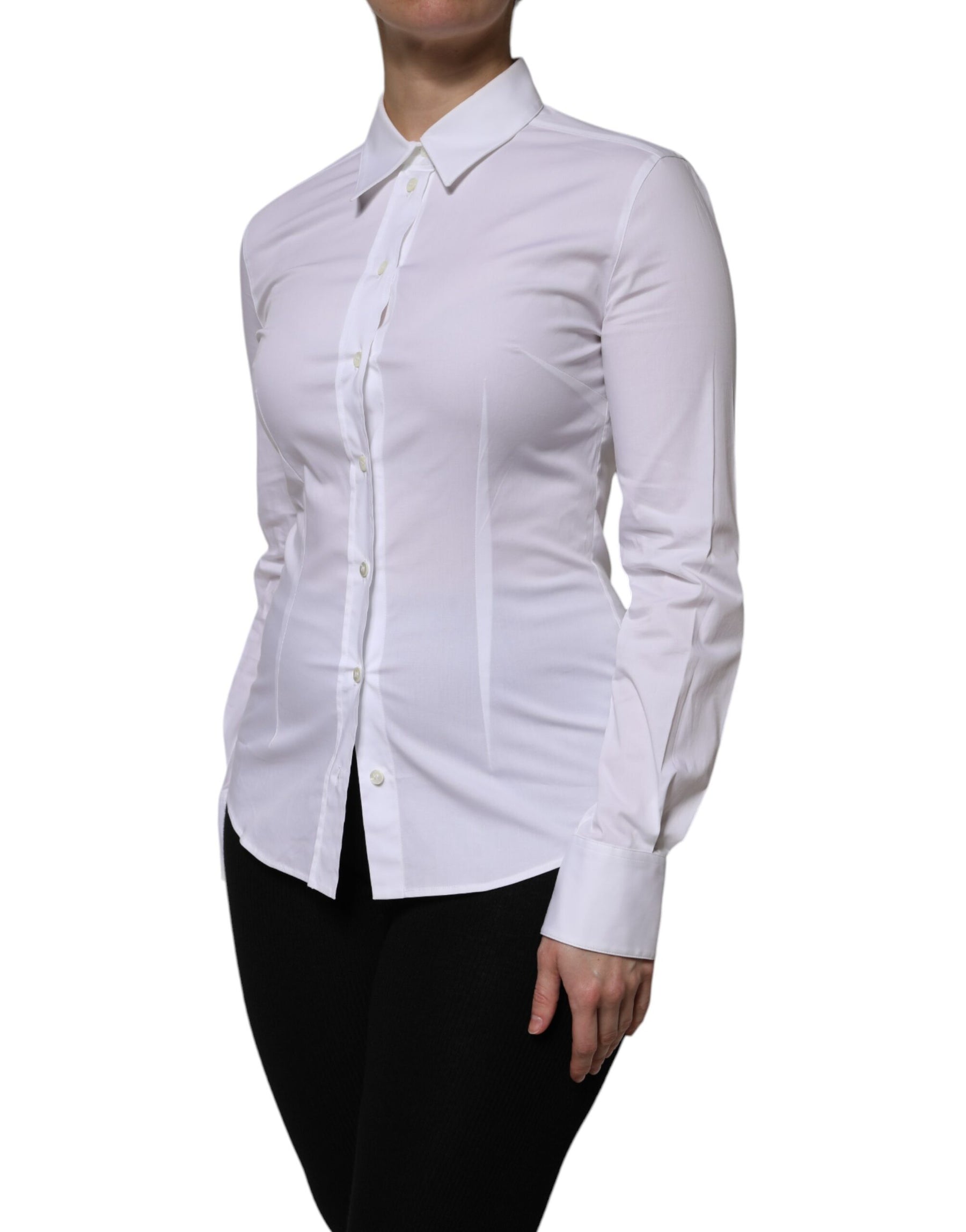 Dolce & Gabbana White Cotton Collared Long Sleeves Blouse Top | Regal Royce