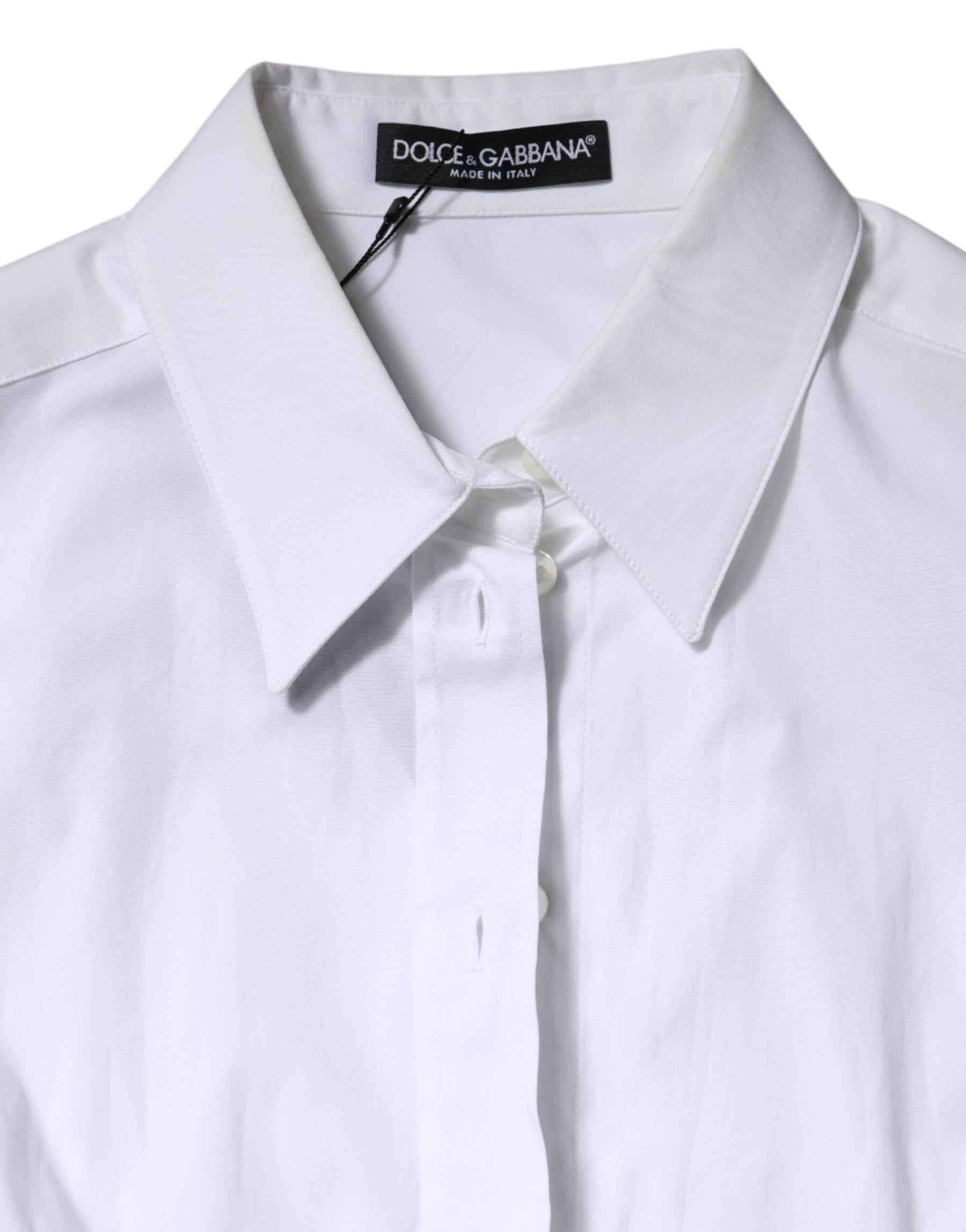Dolce & Gabbana White Cotton Collared Long Sleeves Blouse Top | Regal Royce