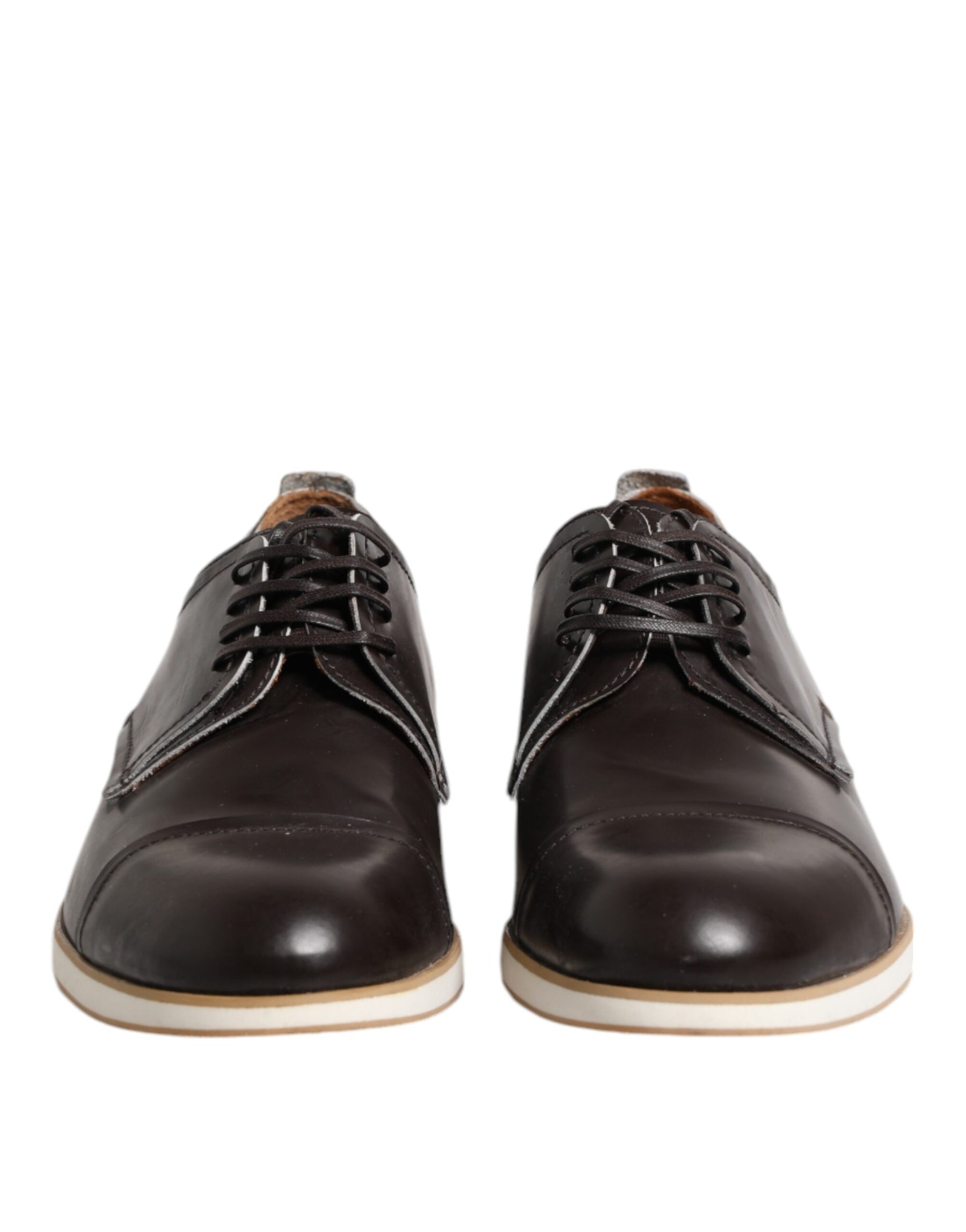 Pollini Dark Brown Leather Derby Lace Up Dress Formal Shoes | Regal Royce