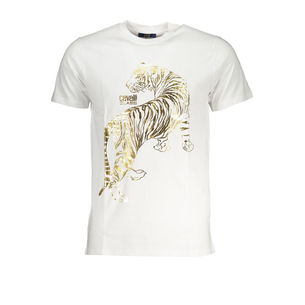 Cavalli Class Bianco Cotton Men T-Shirt | Regal Royce