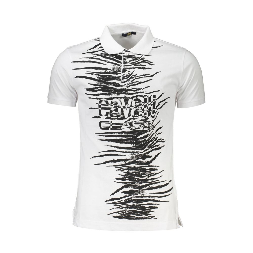 Cavalli Class Bianco Cotton Men Polo Shirt | Regal Royce