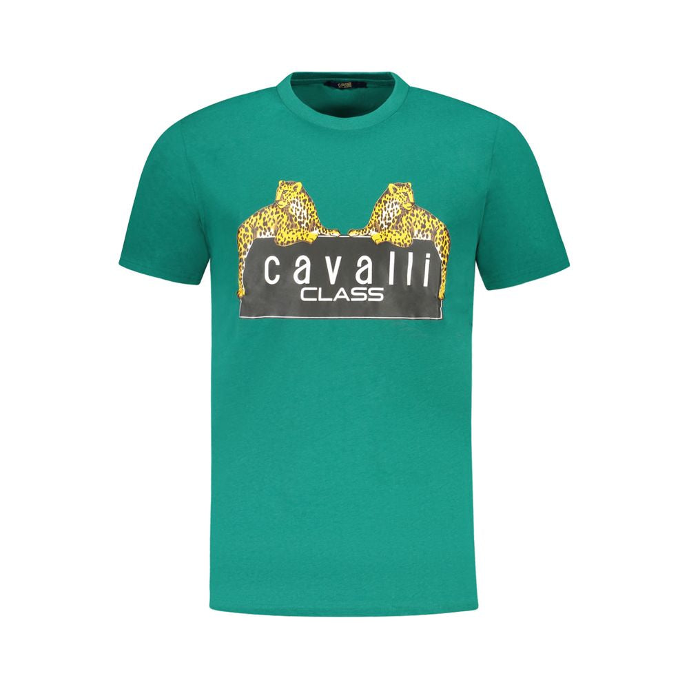 Cavalli Class Green Cotton Men T-Shirt | Regal Royce
