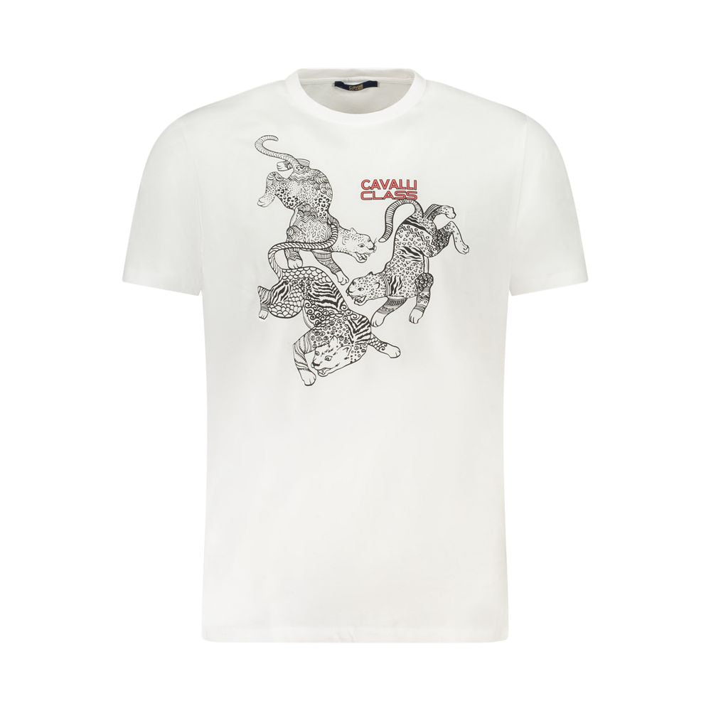 Cavalli Class White Cotton Men T-Shirt | Regal Royce