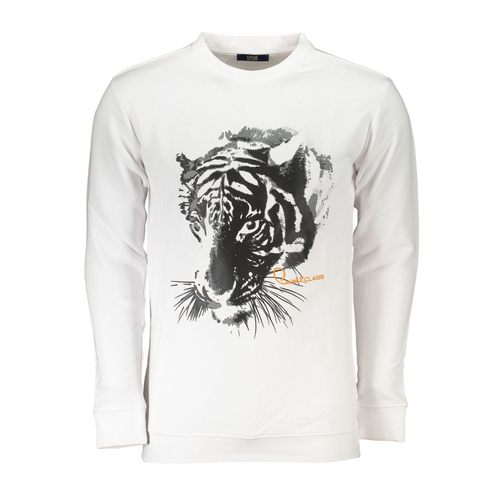 Cavalli Class White Cotton Men Sweatshirt | Regal Royce