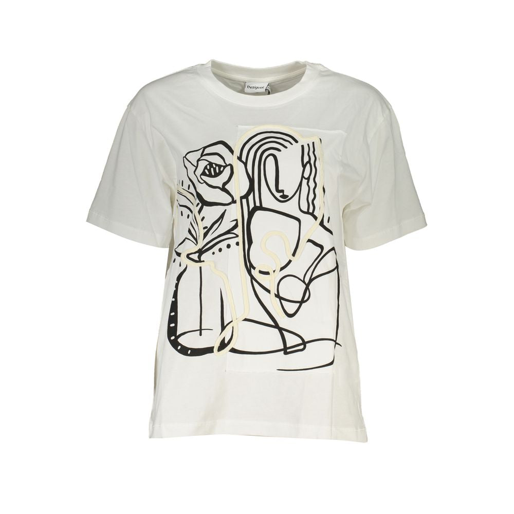 Desigual White Cotton Women T-Shirt | Regal Royce