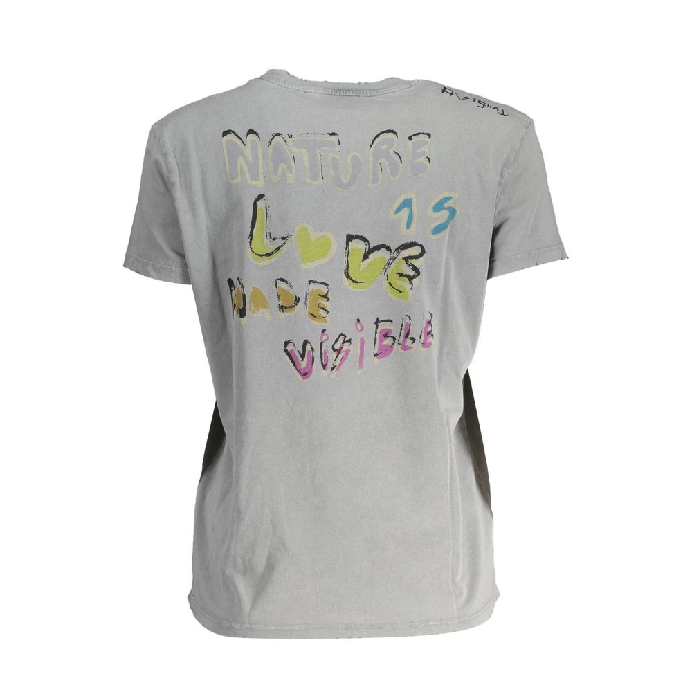 Desigual Gray Cotton Women T-Shirt | Regal Royce