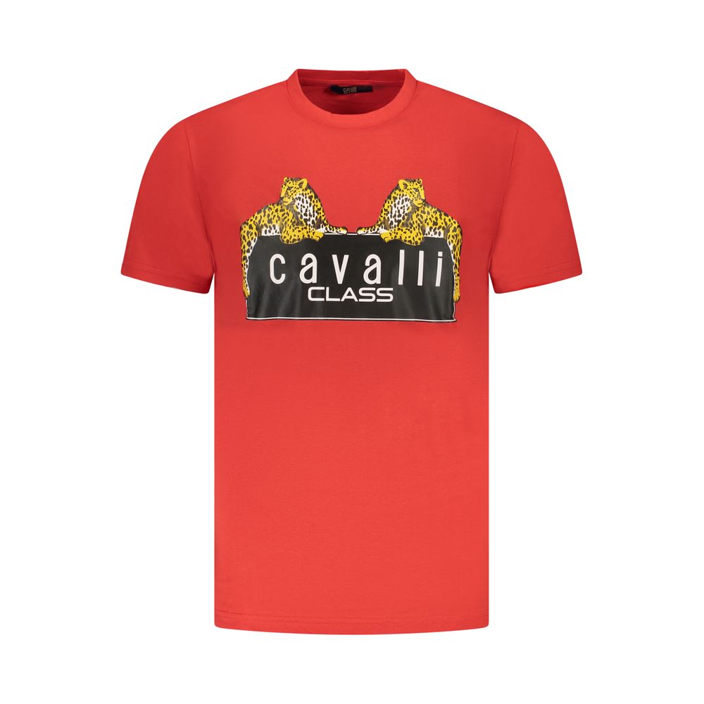 Cavalli Class Rosso Cotton Men T-Shirt | Regal Royce