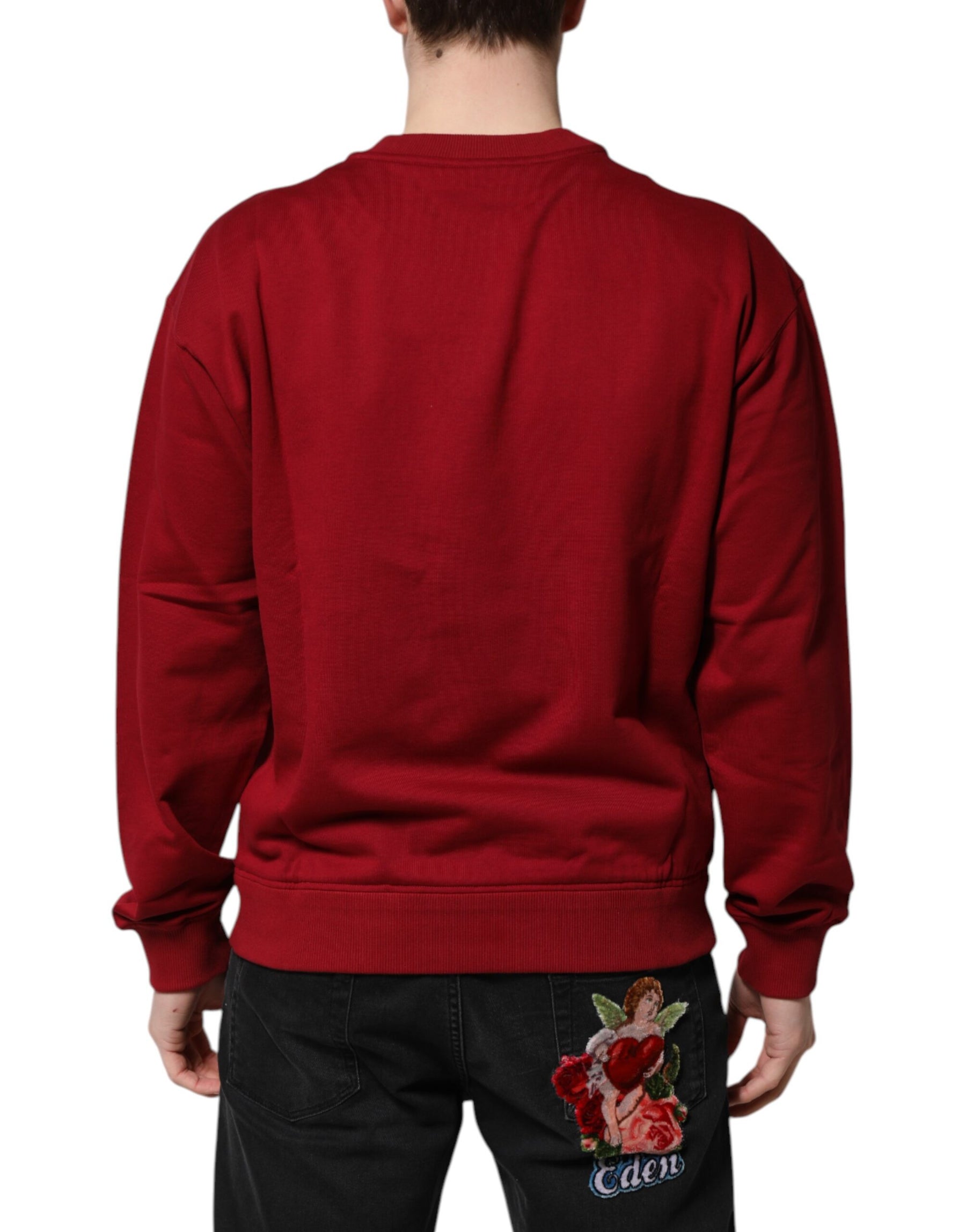 Dolce & Gabbana Red Embossed Logo Cotton Crew Neck Sweater | Regal Royce