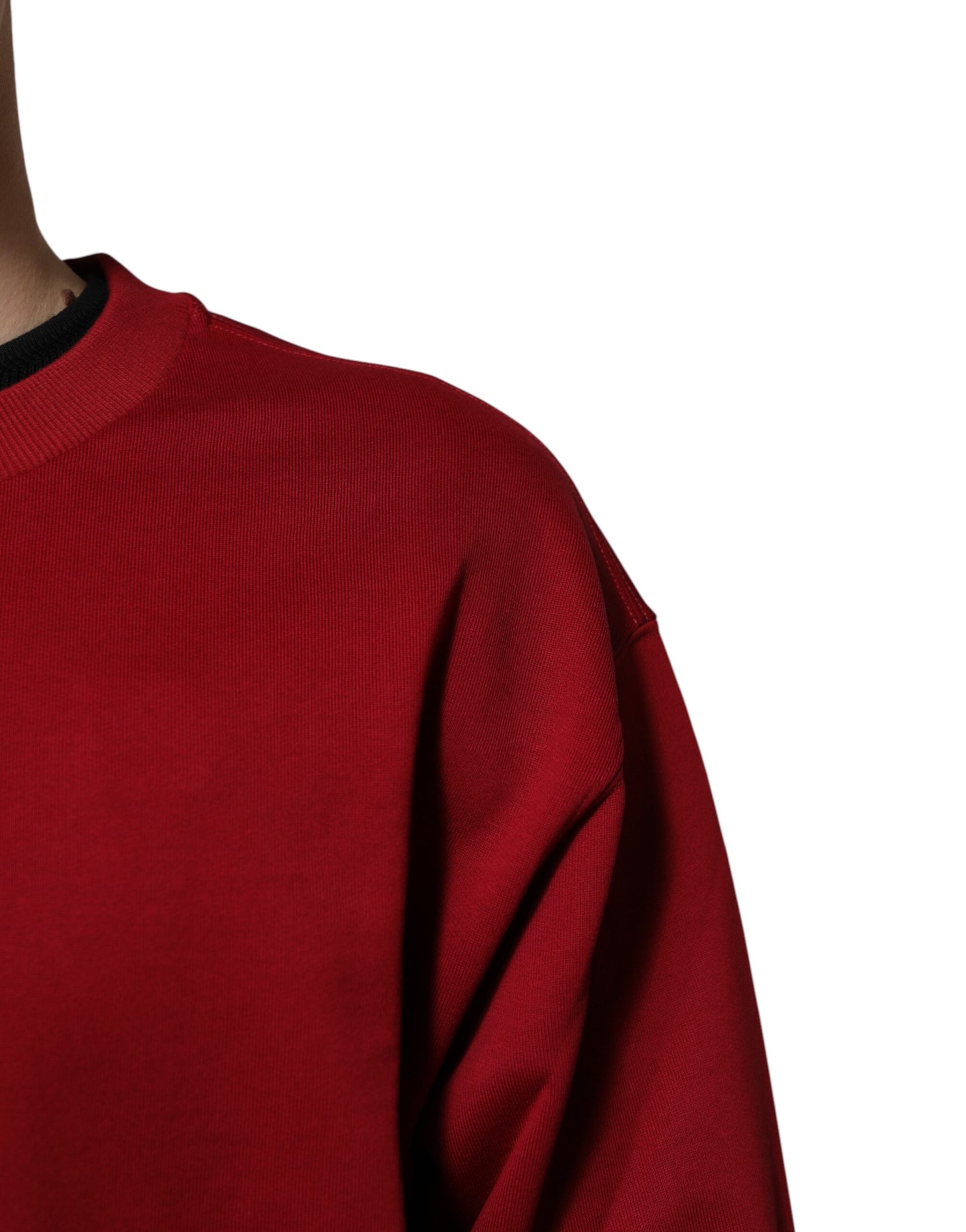 Dolce & Gabbana Red Embossed Logo Cotton Crew Neck Sweater | Regal Royce