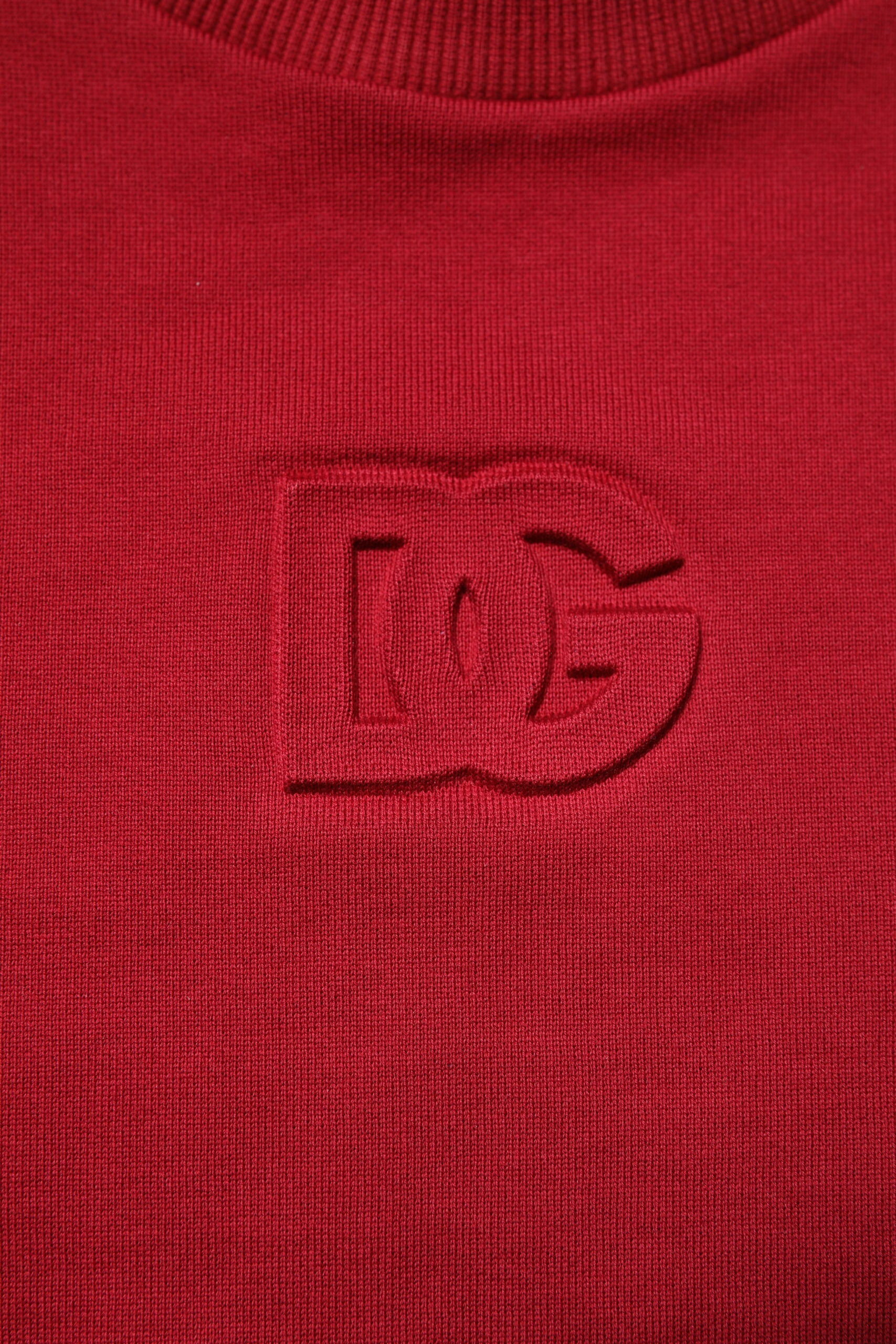 Dolce & Gabbana Red Embossed Logo Cotton Crew Neck Sweater | Regal Royce