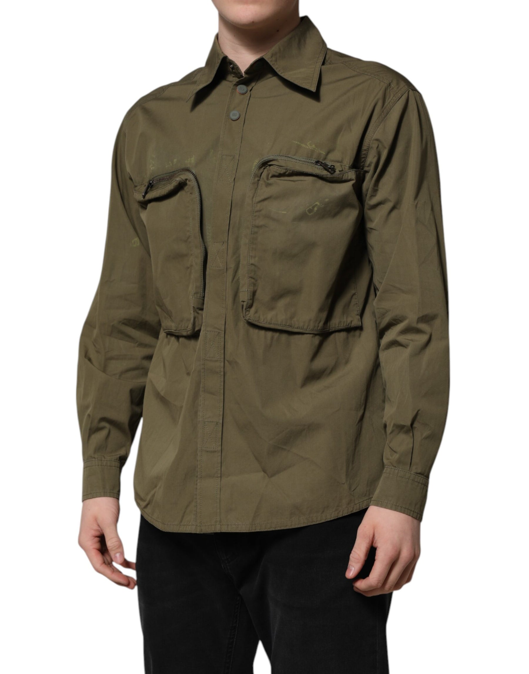 Dolce & Gabbana Army Green Button Down Long Sleeves Shirt | Regal Royce