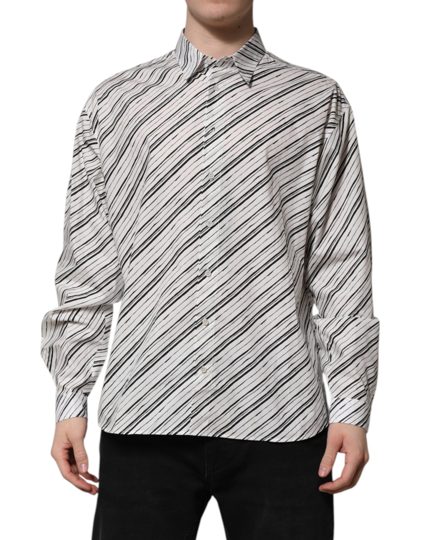 Dolce & Gabbana White Striped Long Sleeves Men Formal Shirt | Regal Royce