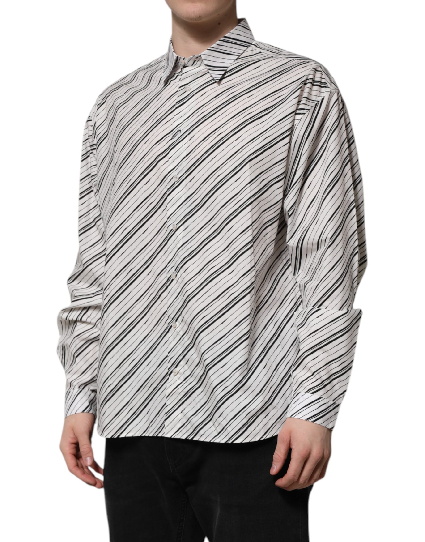 Dolce & Gabbana White Striped Long Sleeves Men Formal Shirt | Regal Royce