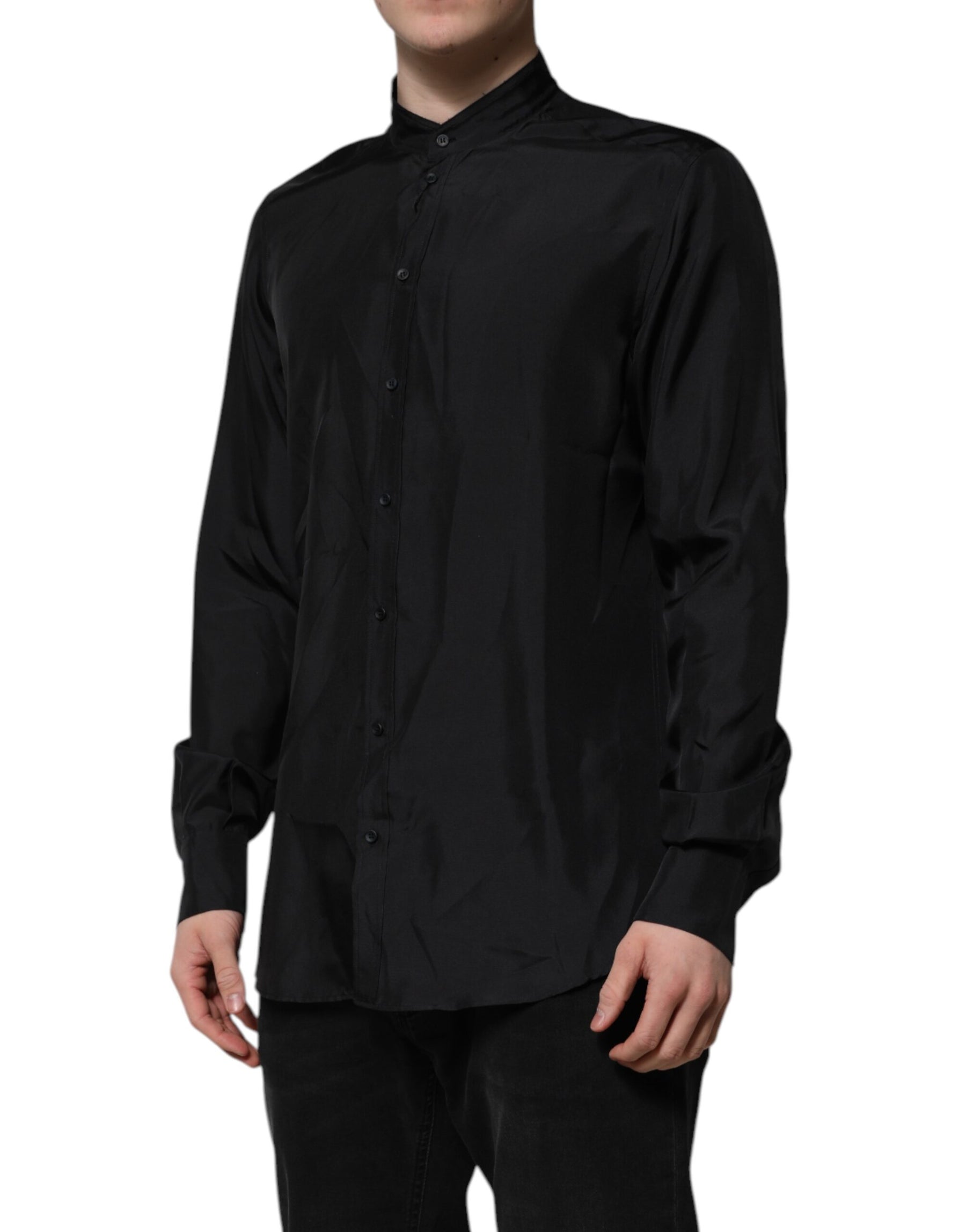 Dolce & Gabbana Dark Blue Silk MARTINI Men Formal Dress Shirt | Regal Royce