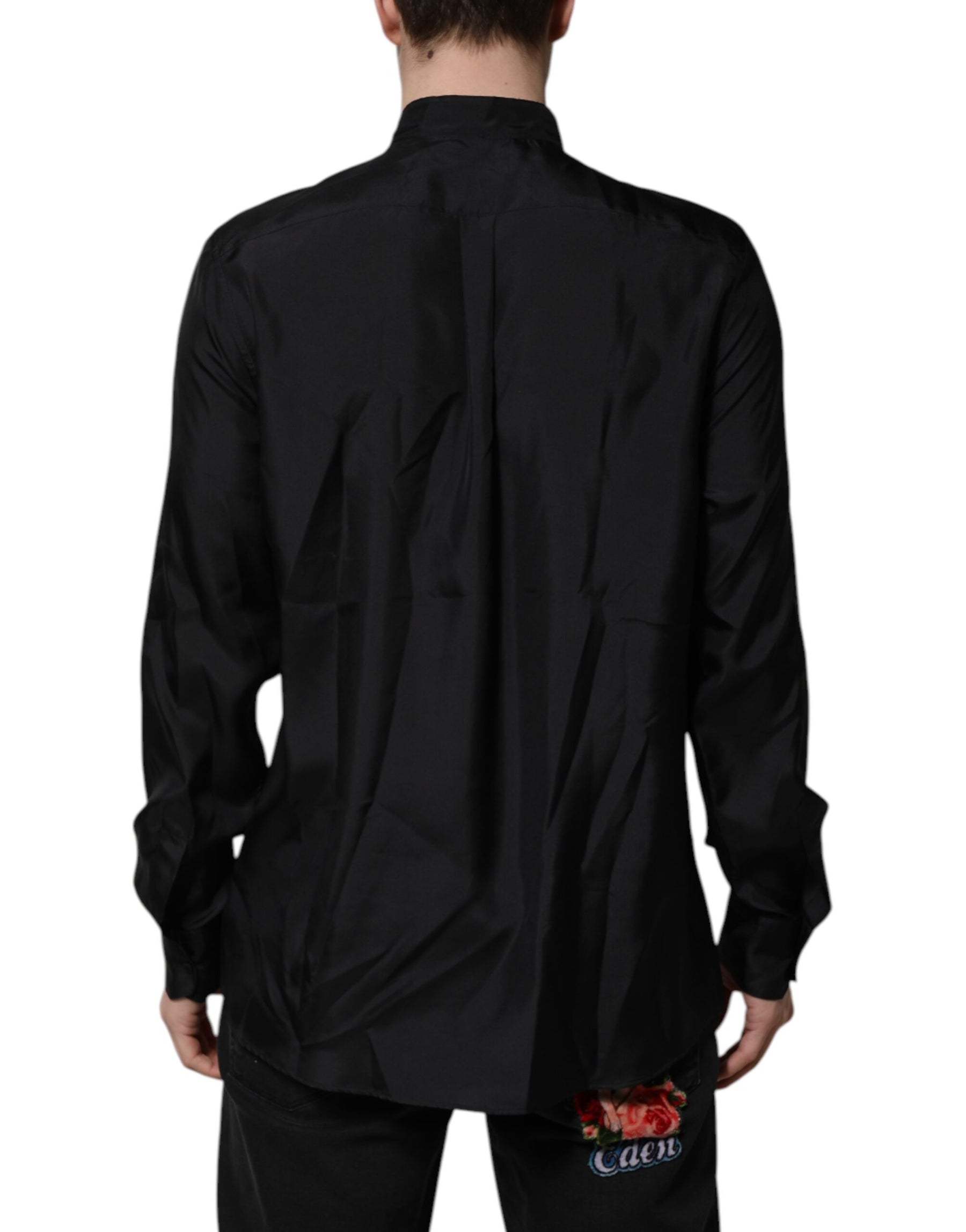 Dolce & Gabbana Dark Blue Silk MARTINI Men Formal Dress Shirt | Regal Royce