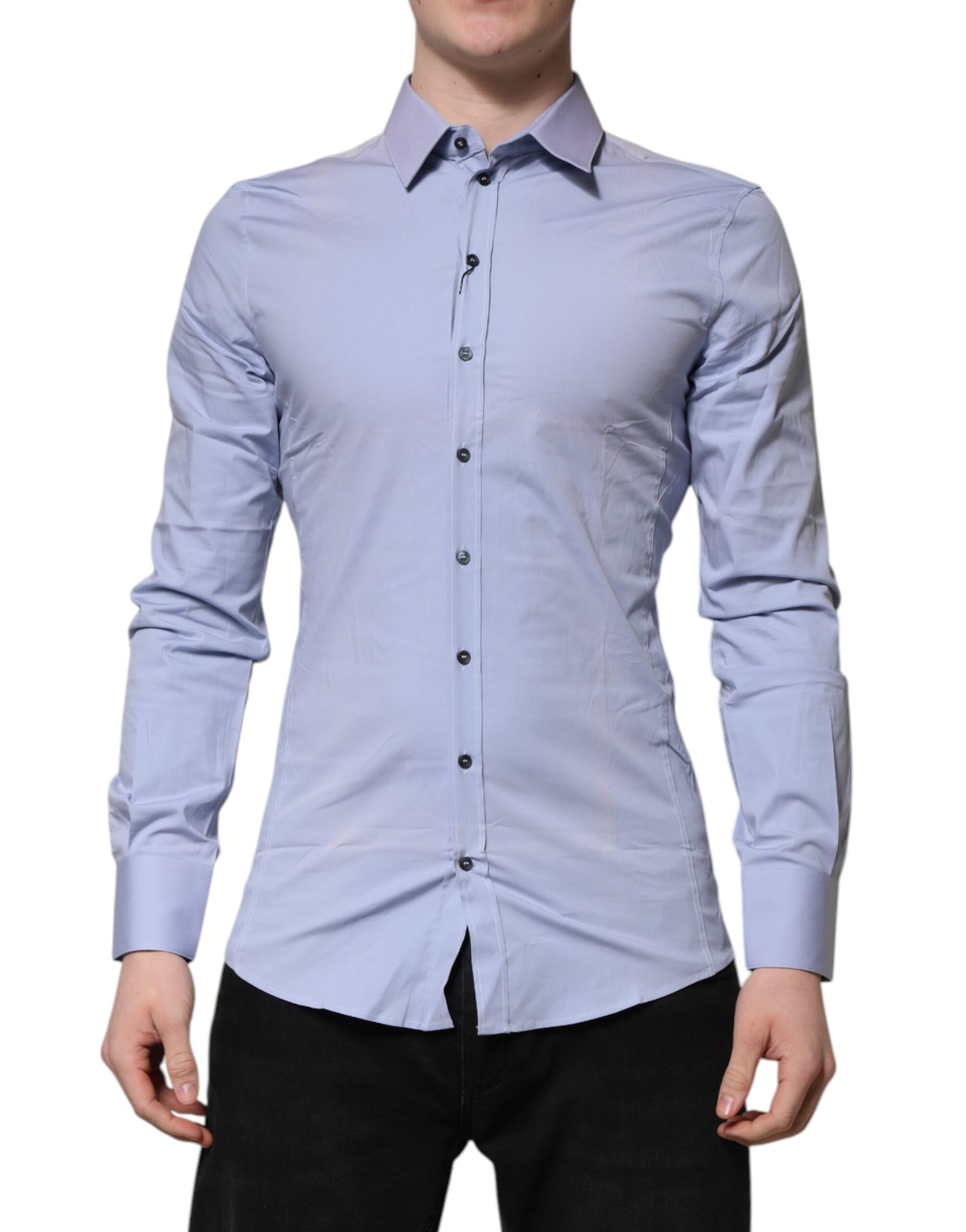 Dolce & Gabbana Blue Cotton SICILIA Long Sleeves Dress Shirt | Regal Royce