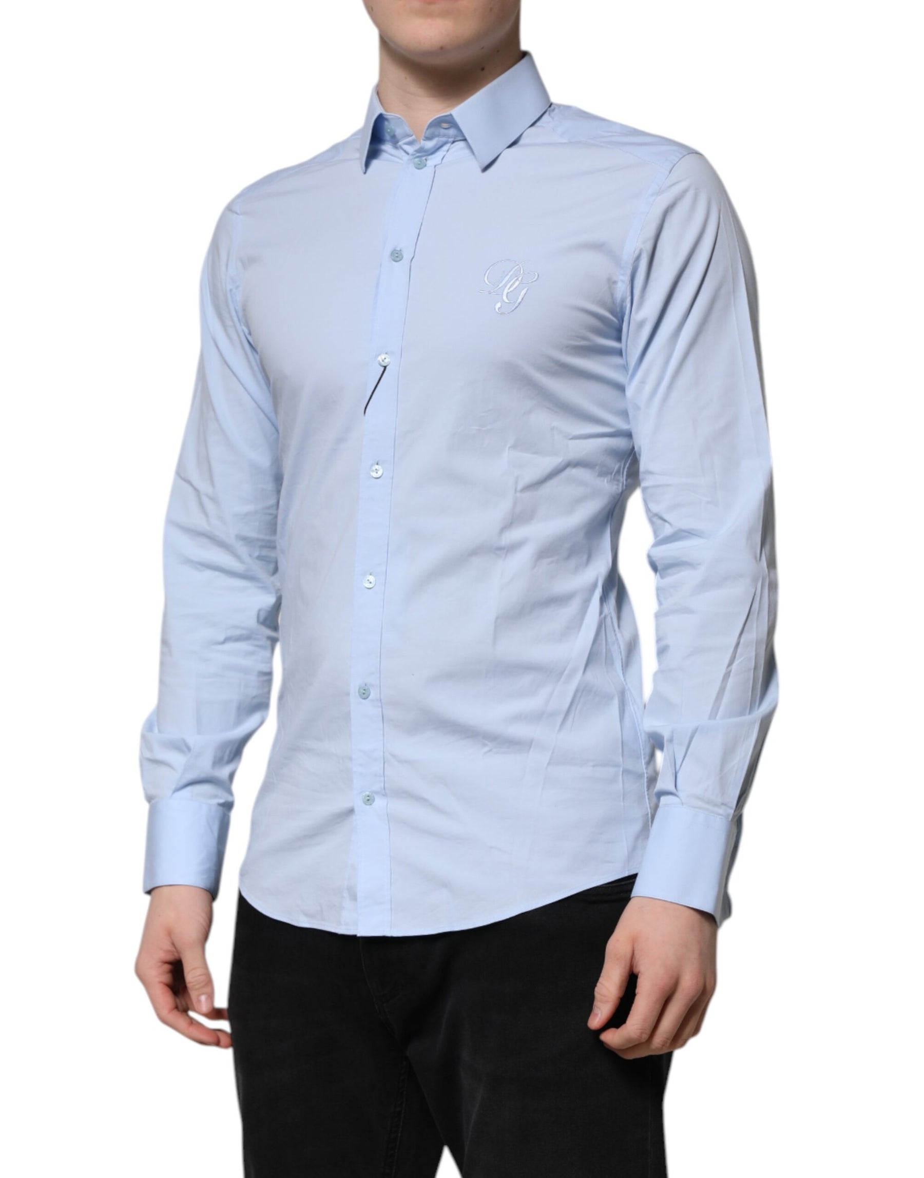 Dolce & Gabbana Sky Blue Cotton GOLD Long Sleeves Dress Shirt | Regal Royce