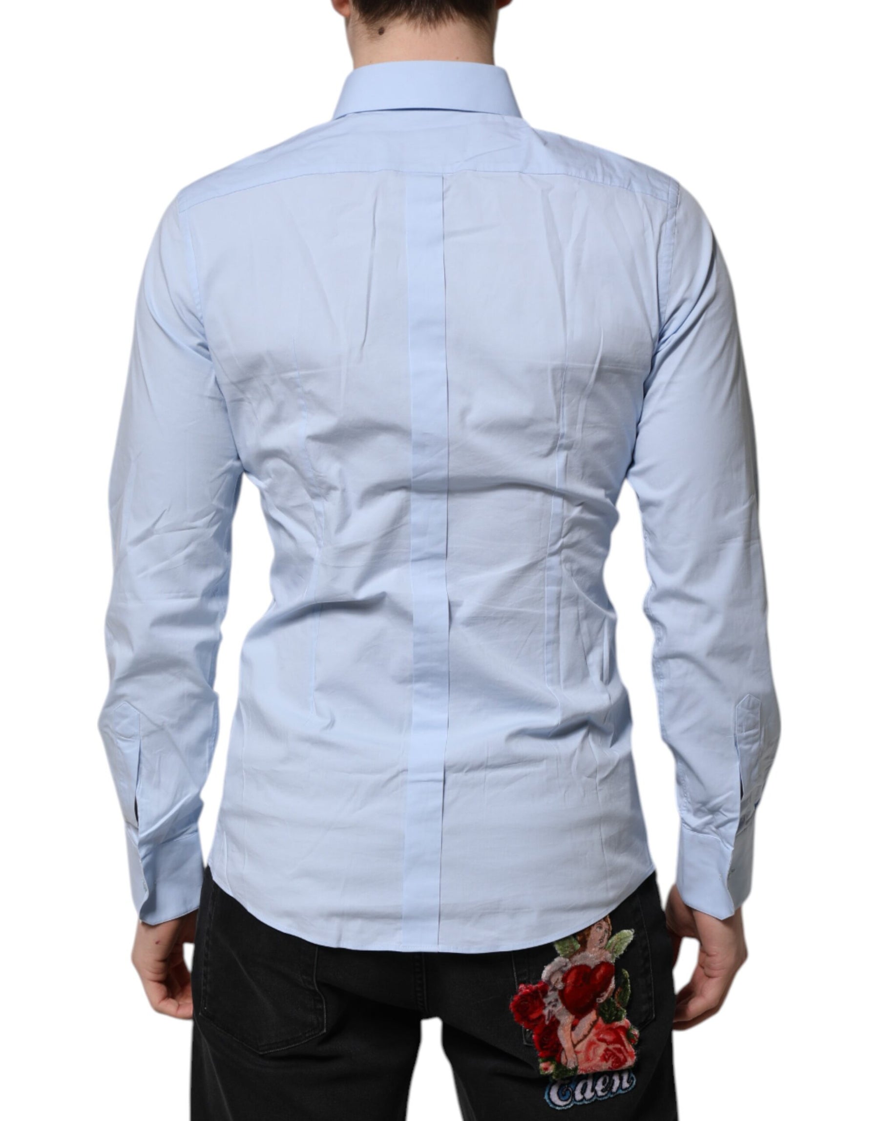Dolce & Gabbana Sky Blue Cotton GOLD Long Sleeves Dress Shirt | Regal Royce