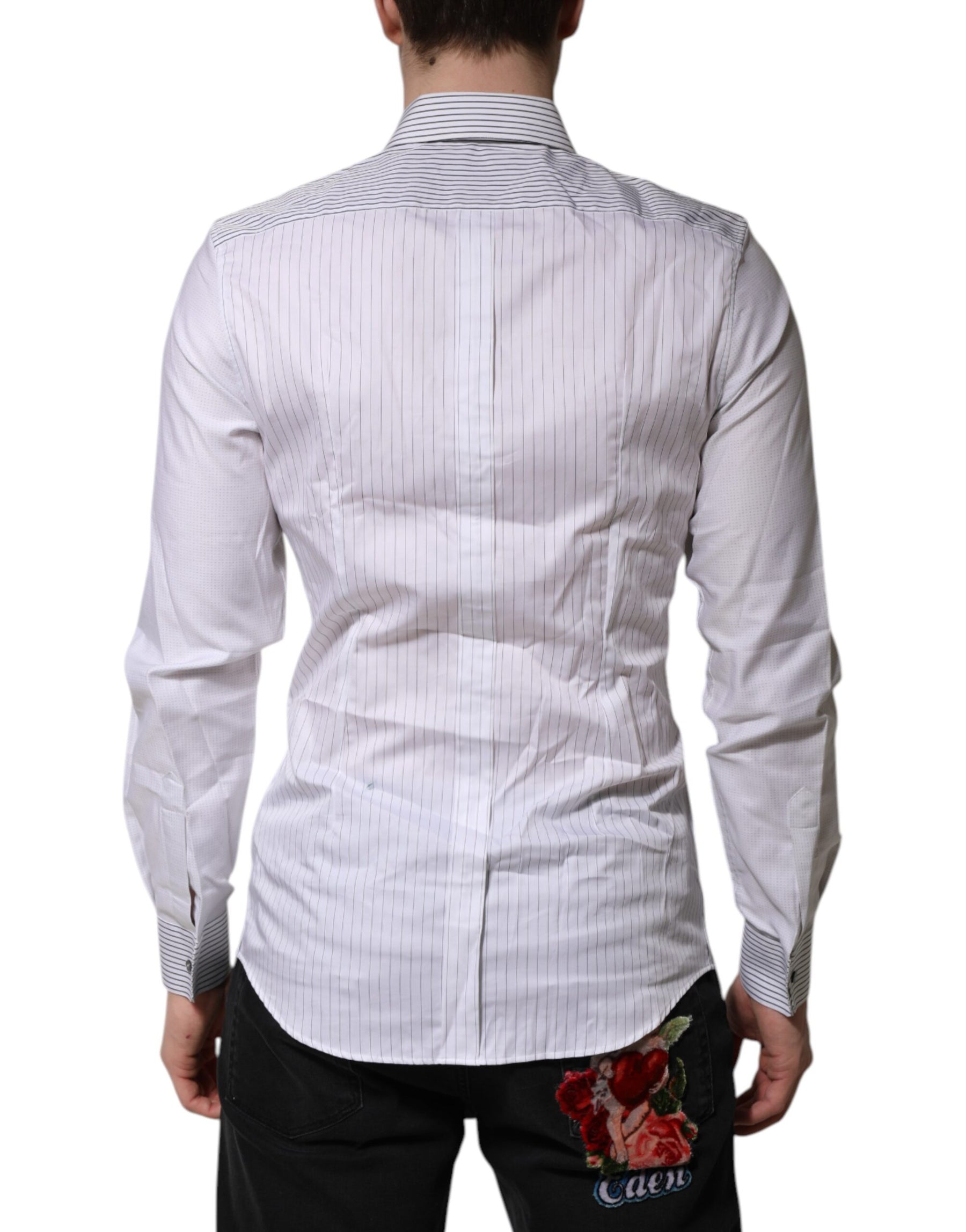 Dolce & Gabbana White Striped GOLD Long Sleeves Dress Shirt | Regal Royce