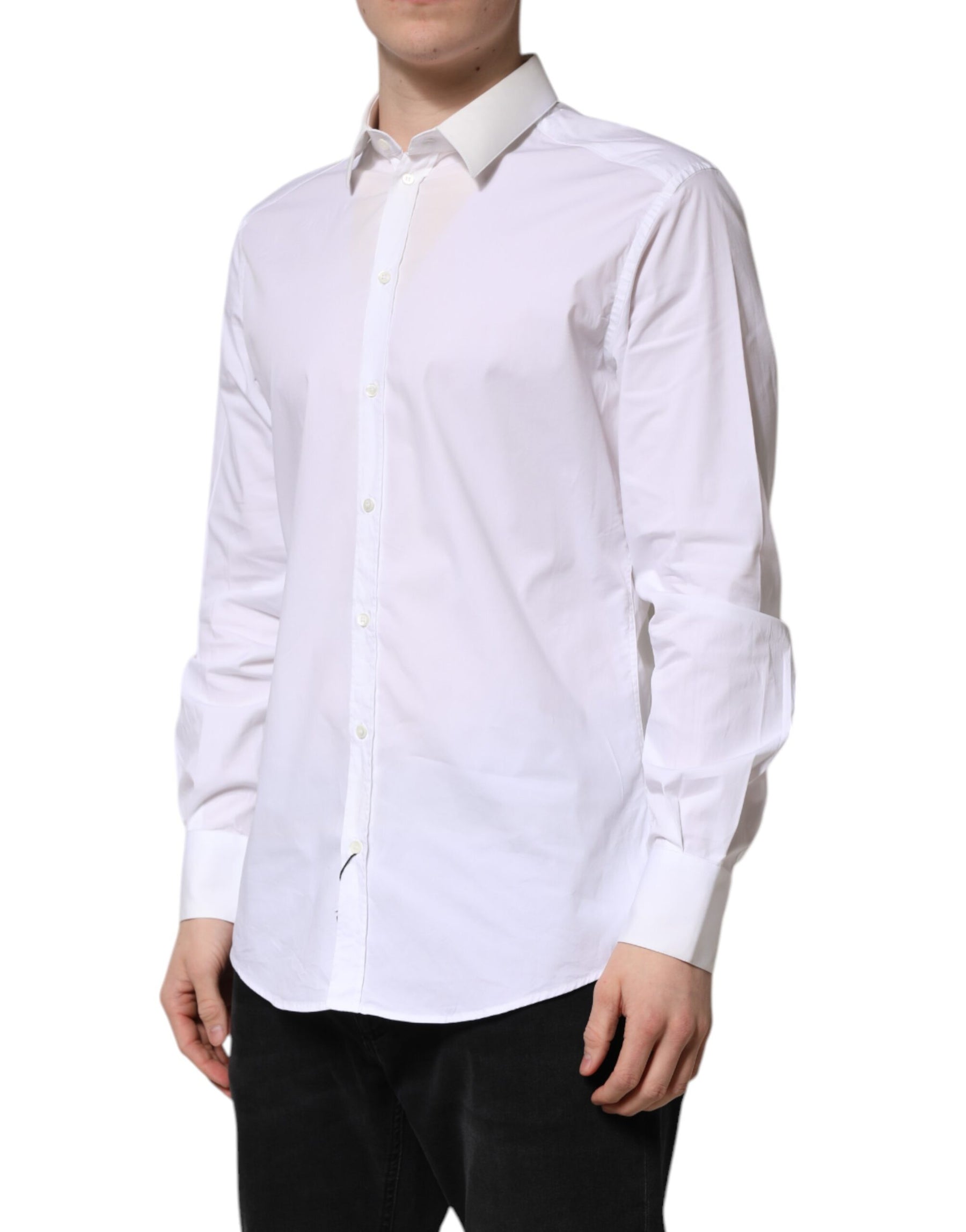 Dolce & Gabbana White Cotton GOLD Long Sleeves Dress Shirt | Regal Royce