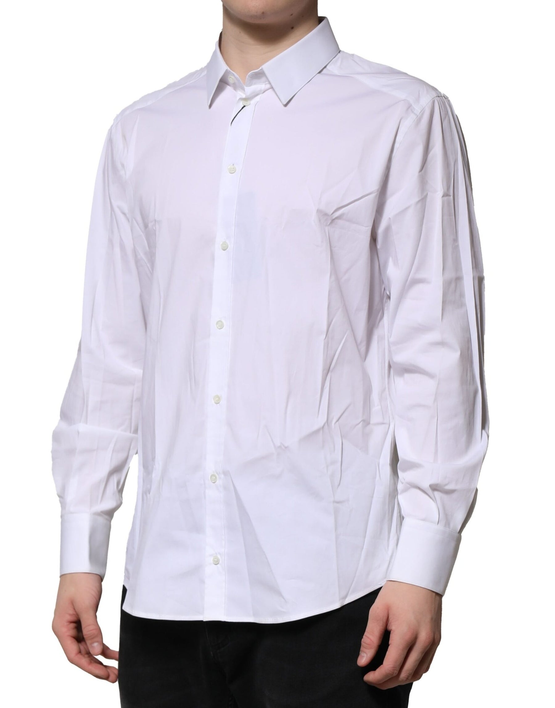 Dolce & Gabbana White Cotton GOLD Long Sleeves Dress Shirt | Regal Royce