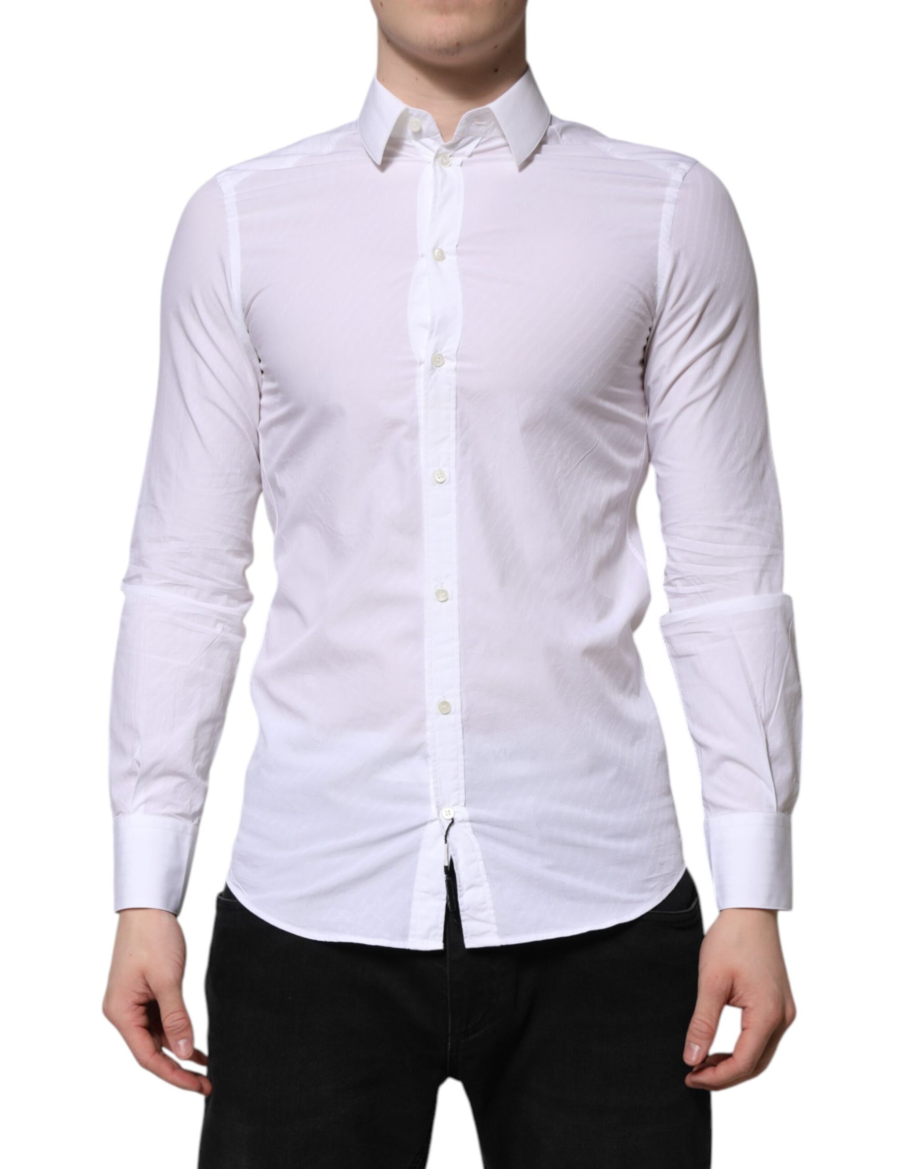Dolce & Gabbana White Cotton MARTINI Long Sleeve Dress Shirt | Regal Royce