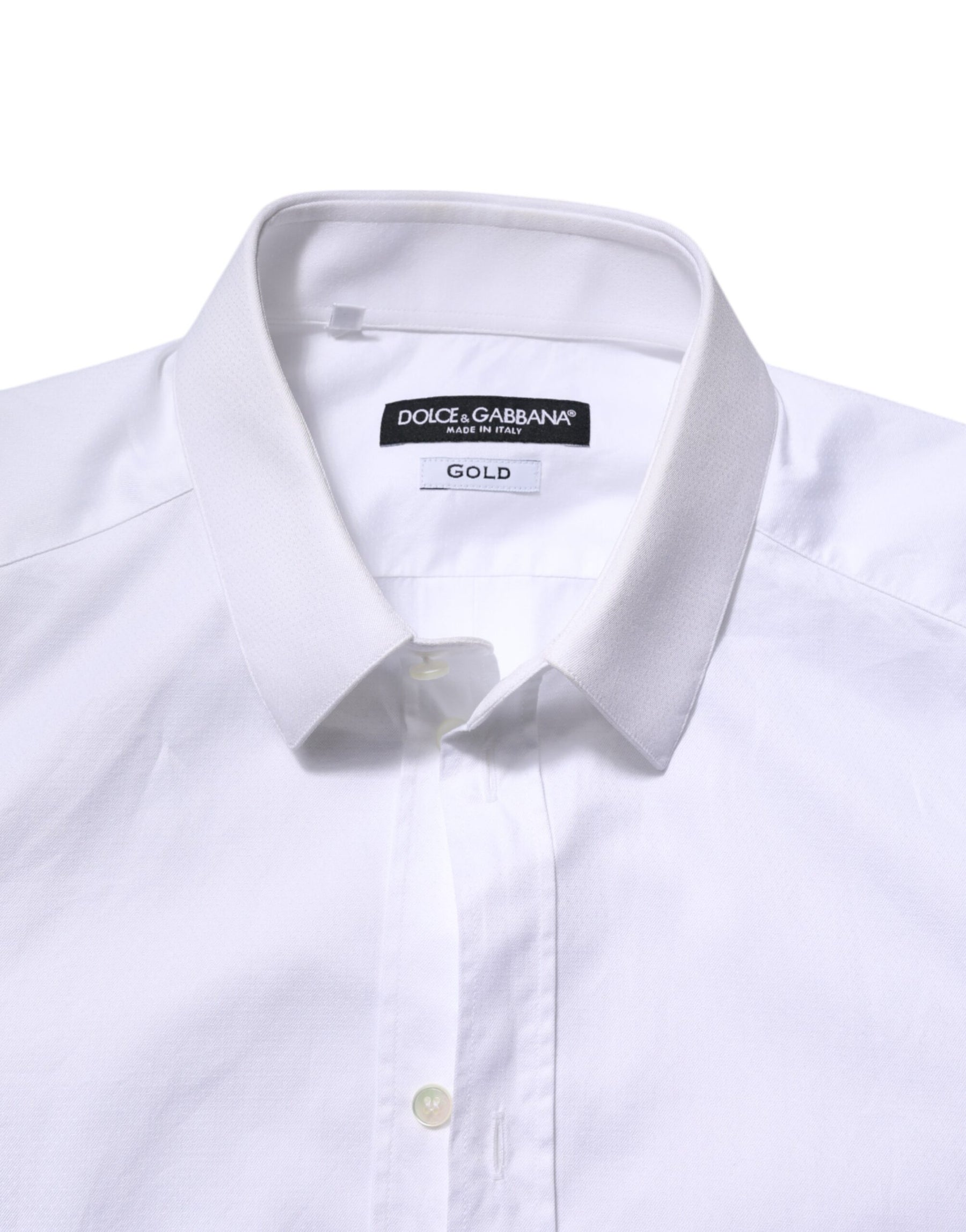 Dolce & Gabbana White Cotton GOLD Long Sleeve Men Dress Shirt | Regal Royce