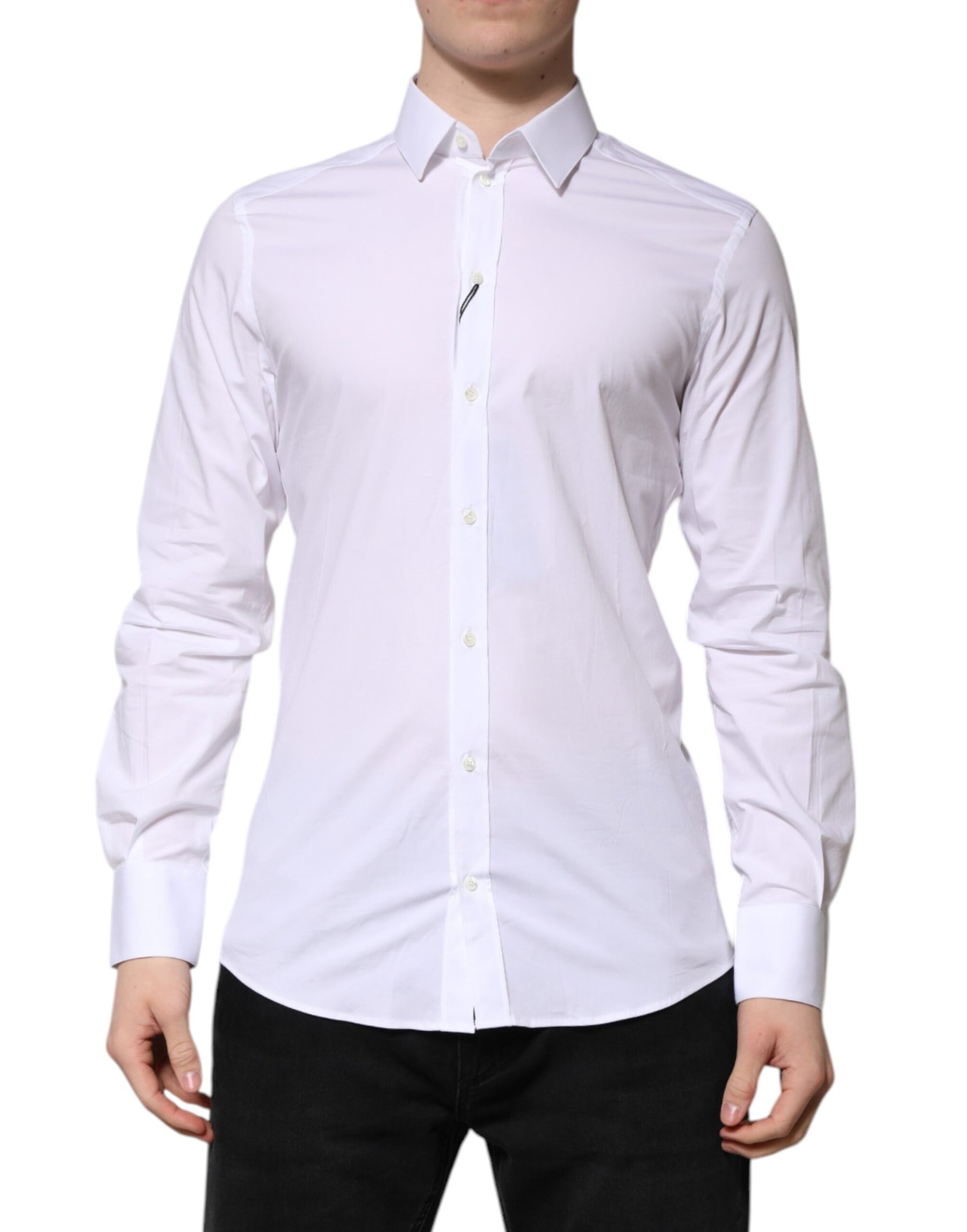 Dolce & Gabbana White Cotton GOLD Long Sleeve Men Dress Shirt | Regal Royce