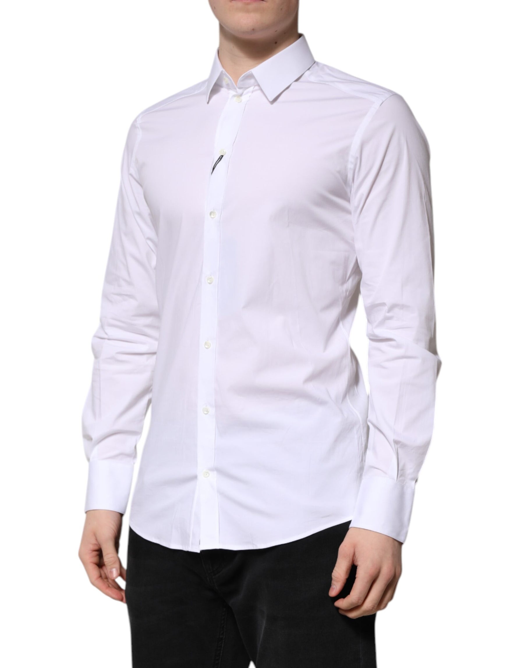 Dolce & Gabbana White Cotton GOLD Long Sleeve Men Dress Shirt | Regal Royce