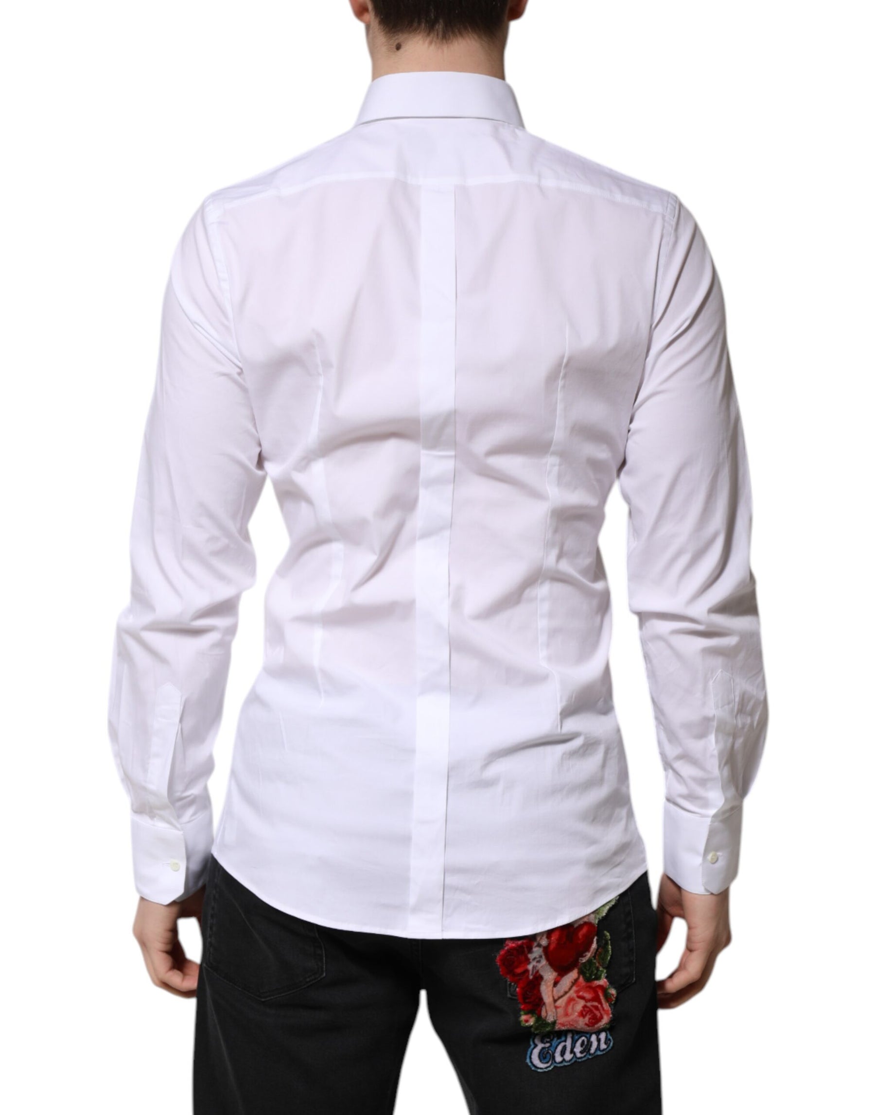 Dolce & Gabbana White Cotton GOLD Long Sleeve Men Dress Shirt | Regal Royce