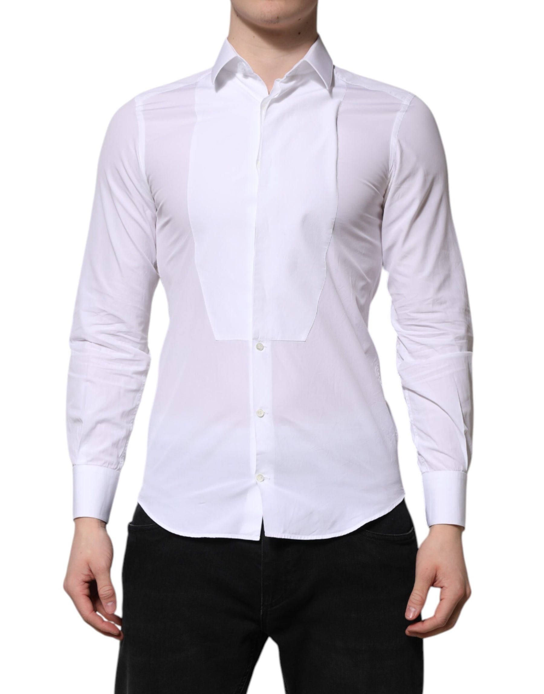 Dolce & Gabbana White Cotton GOLD Long Sleeves Men Dress Shirt | Regal Royce