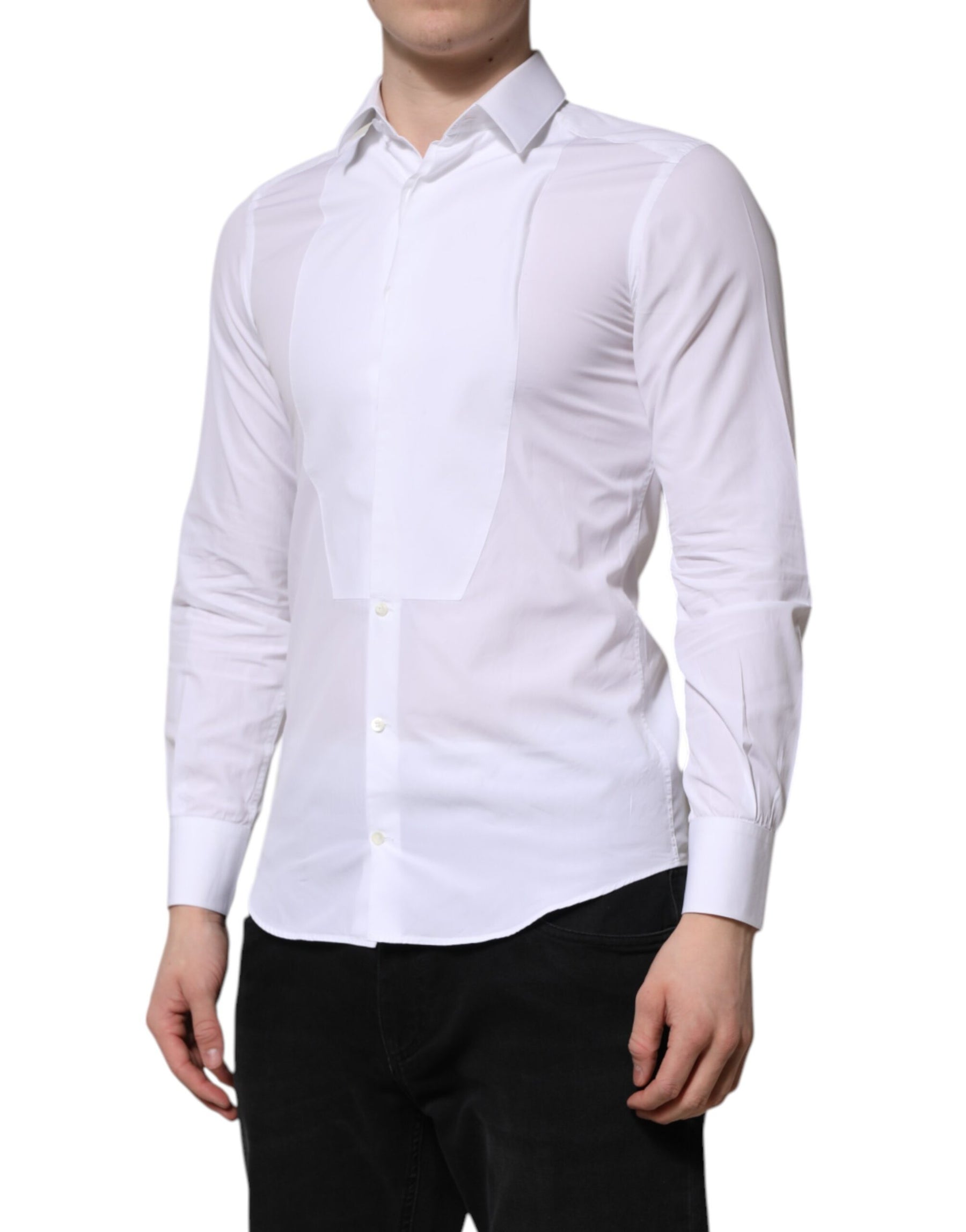 Dolce & Gabbana White Cotton GOLD Long Sleeves Men Dress Shirt | Regal Royce