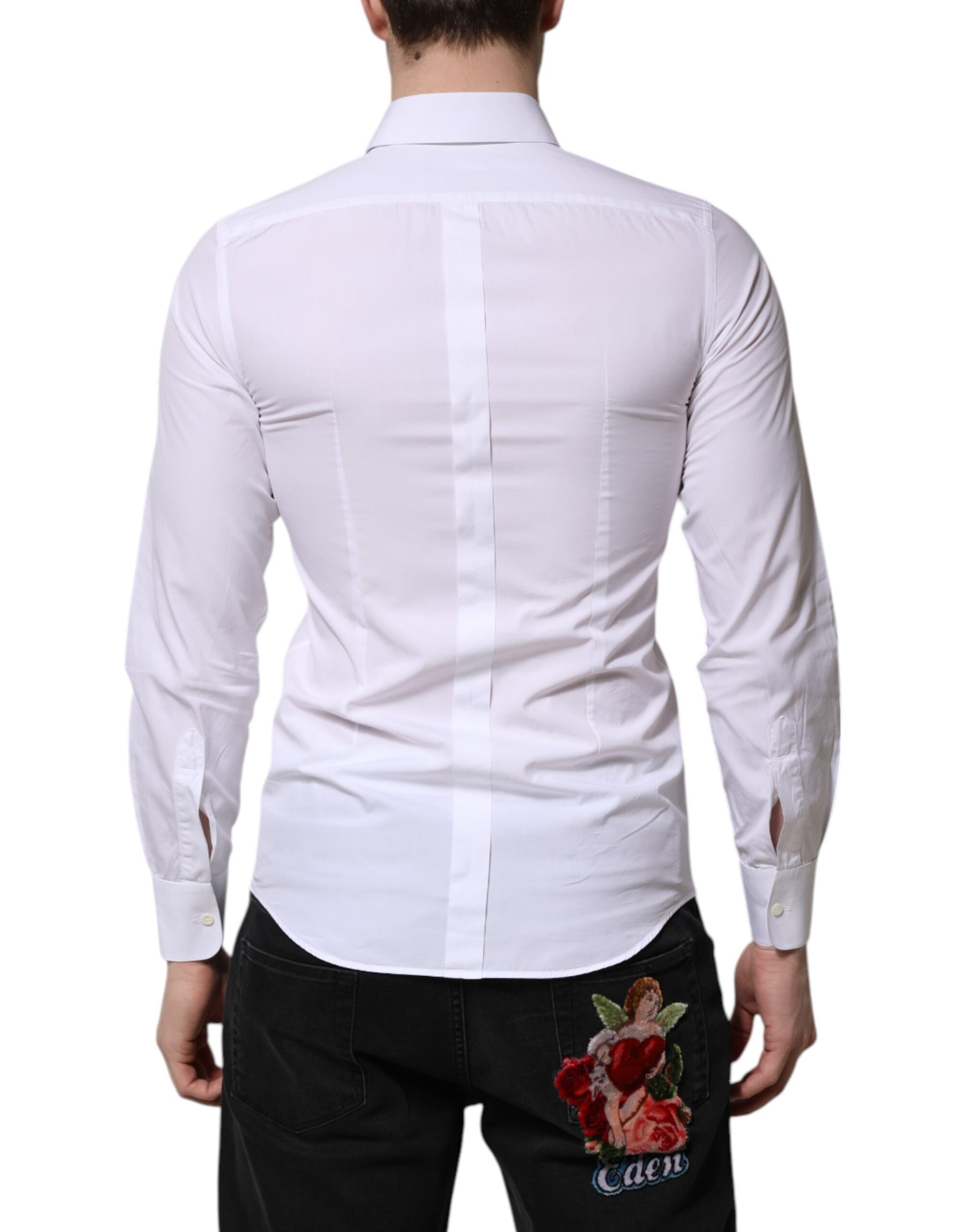 Dolce & Gabbana White Cotton GOLD Long Sleeves Men Dress Shirt | Regal Royce