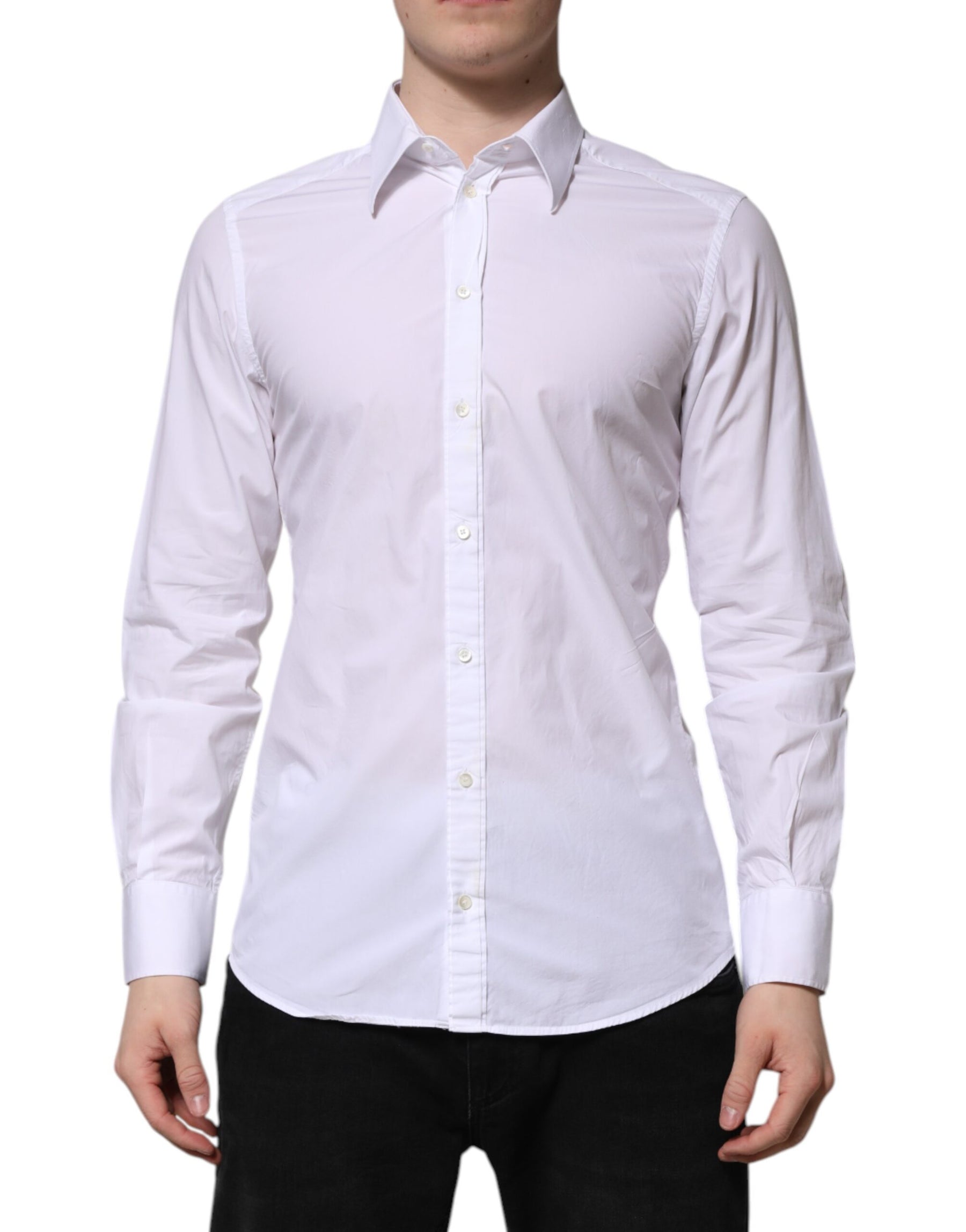 Dolce & Gabbana White Cotton GOLD Long Sleeves Dress Shirt | Regal Royce