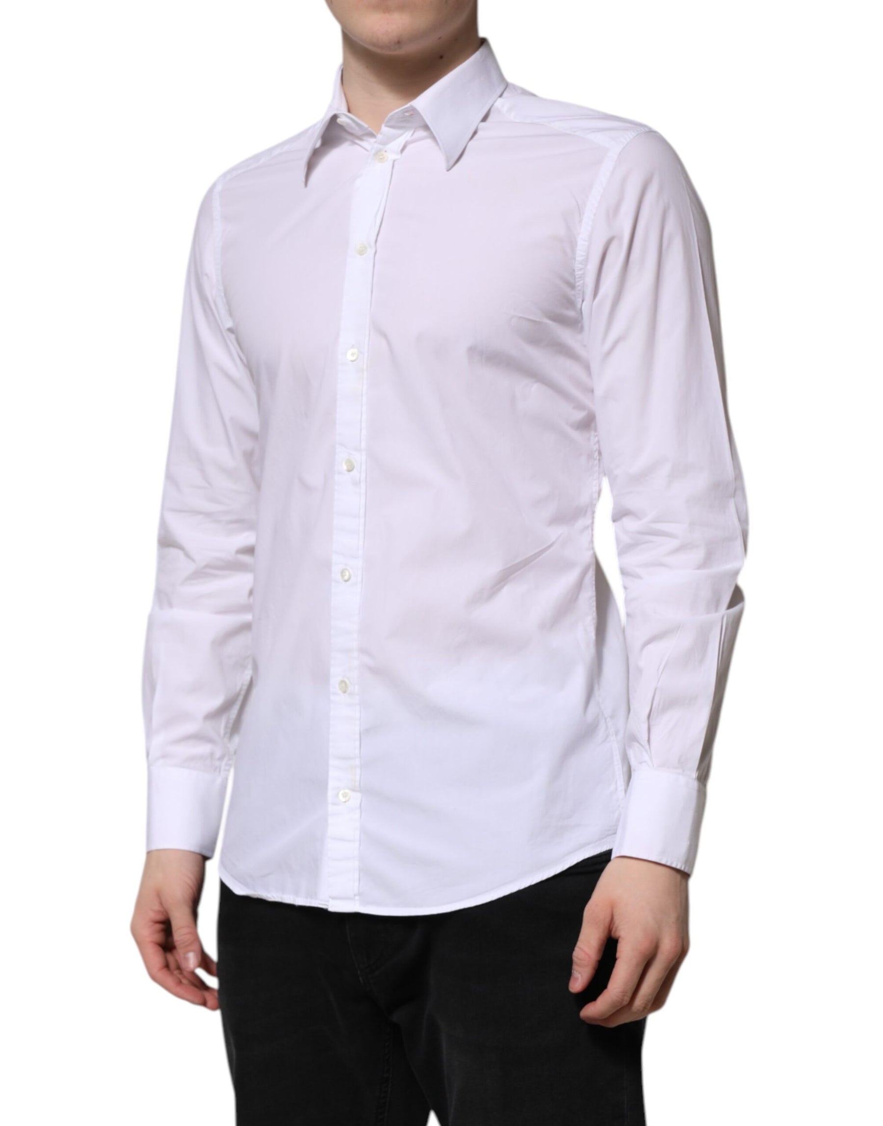 Dolce & Gabbana White Cotton GOLD Long Sleeves Dress Shirt | Regal Royce