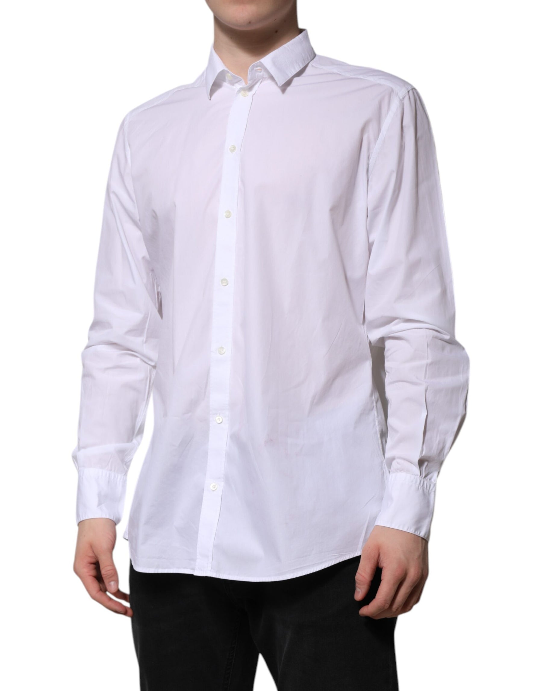 Dolce & Gabbana White Cotton Long Sleeves Dress Formal Shirt | Regal Royce