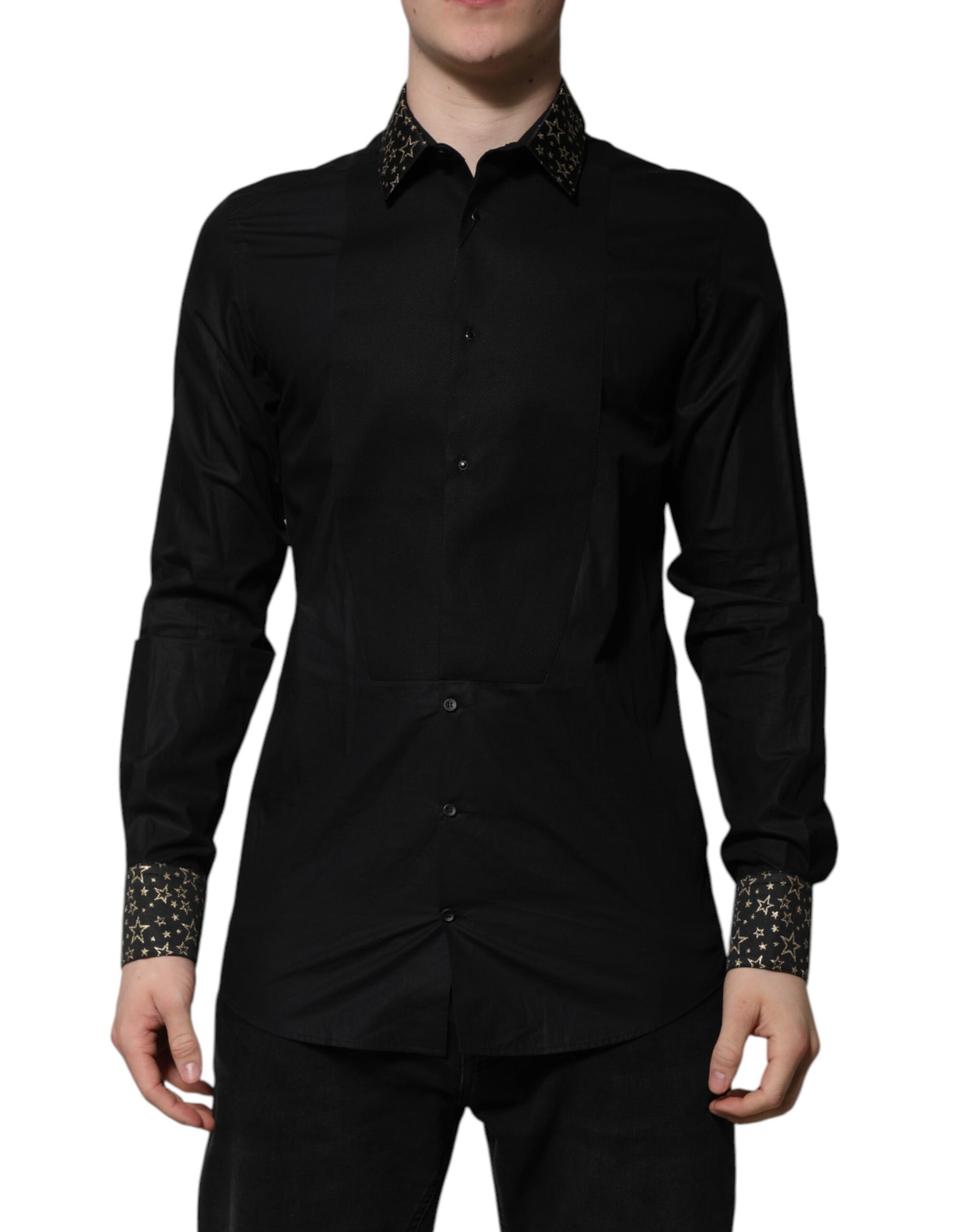Dolce & Gabbana Black Cotton GOLD Long Sleeves Dress Shirt | Regal Royce