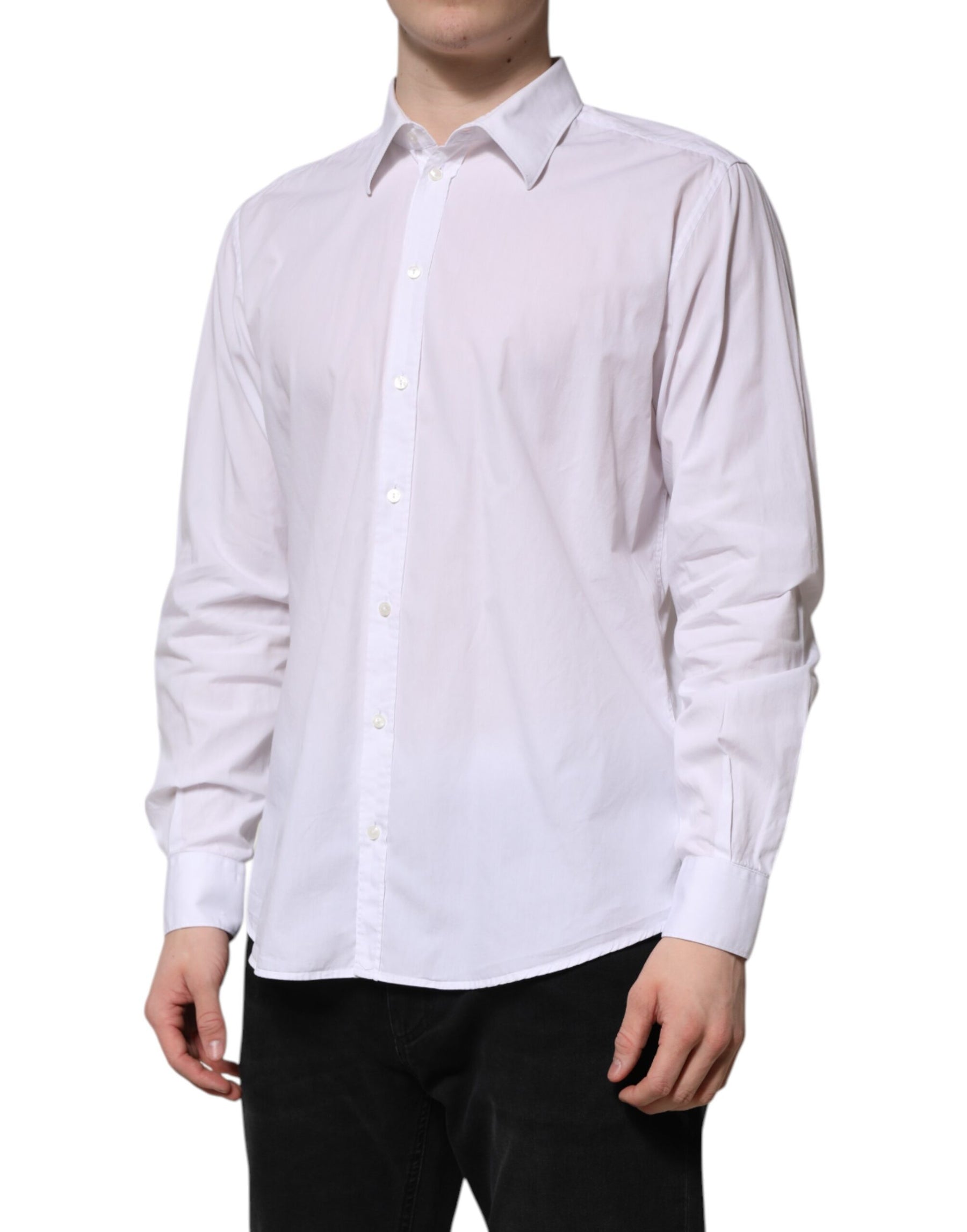 Dolce & Gabbana White Cotton STAFF Long Sleeves Formal Shirt | Regal Royce