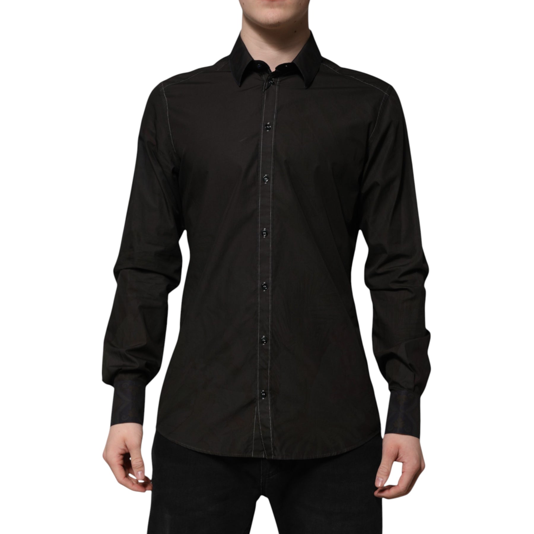 Dolce & Gabbana Black Cotton Jacquard GOLD Collar Dress Shirt | Regal Royce