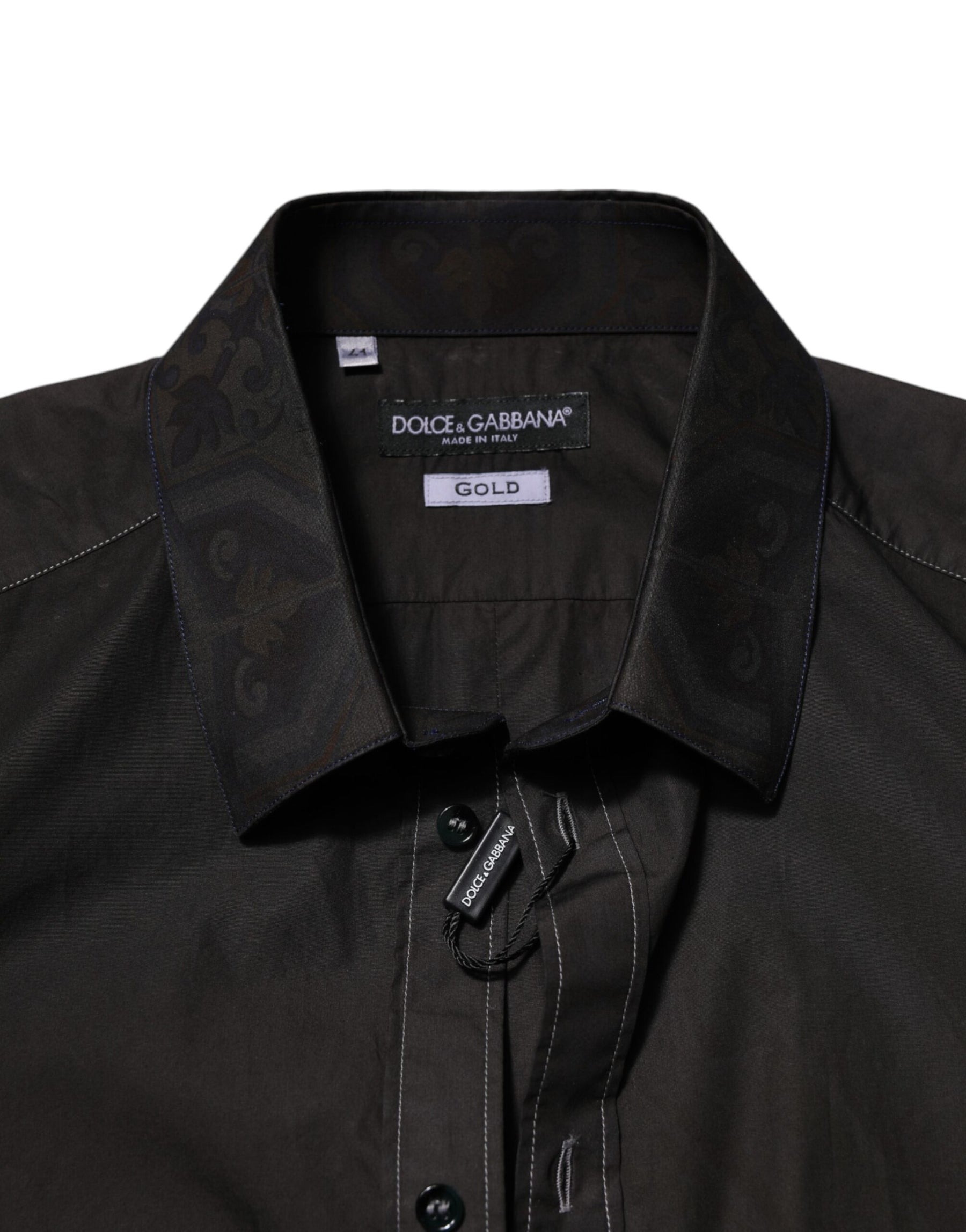 Dolce & Gabbana Black Cotton Jacquard GOLD Collar Dress Shirt | Regal Royce