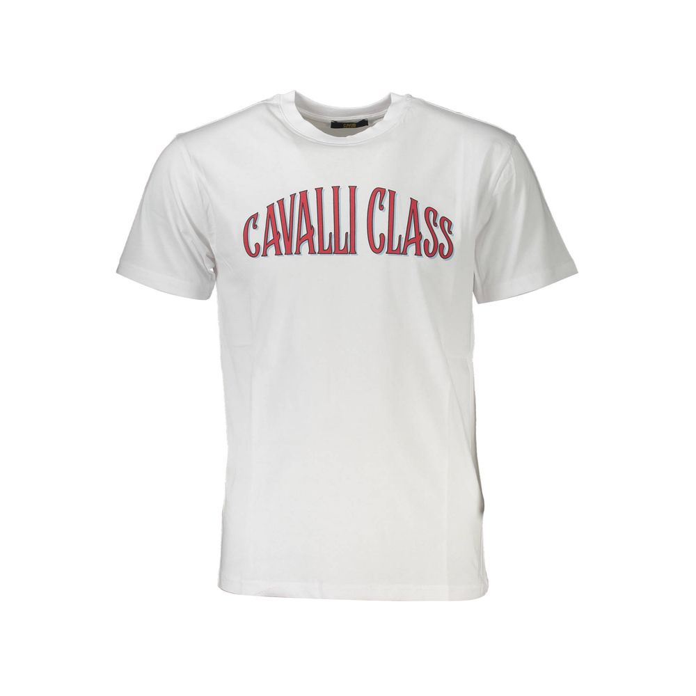 Cavalli Class White Cotton Men T-Shirt | Regal Royce