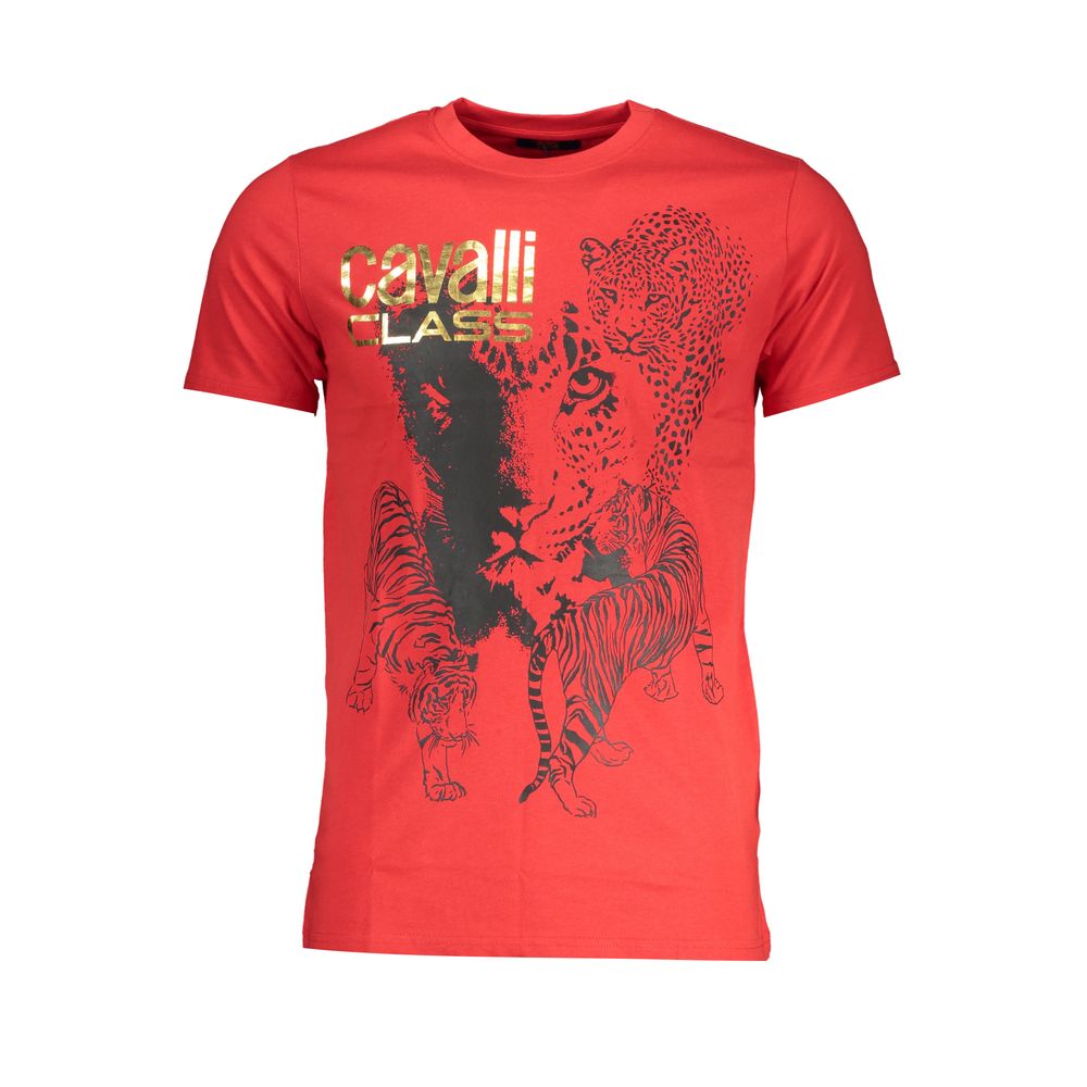 Cavalli Class Red Cotton Men T-Shirt | Regal Royce