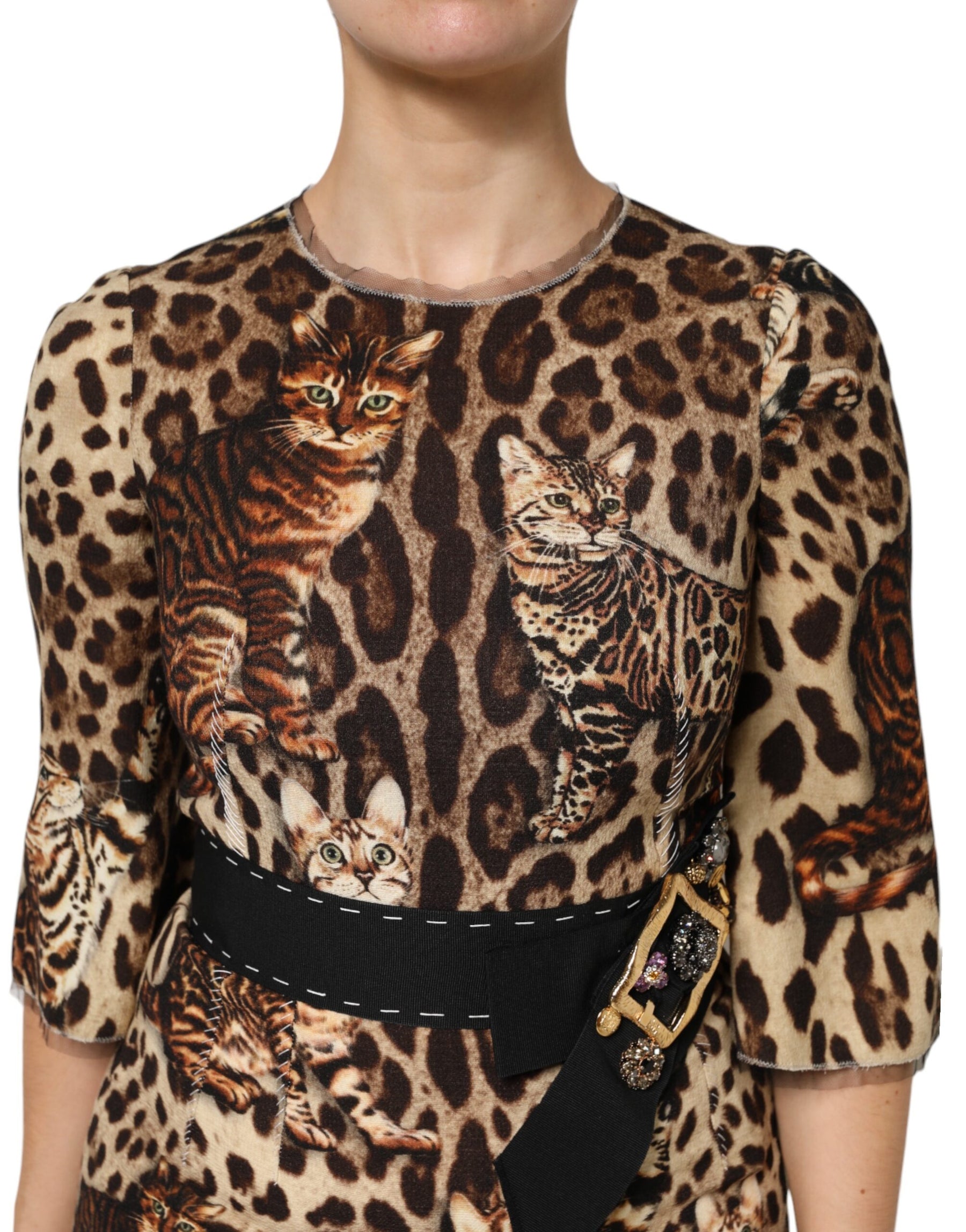 Dolce & Gabbana Brown Leopard Print Belted A-line Midi Dress | Regal Royce