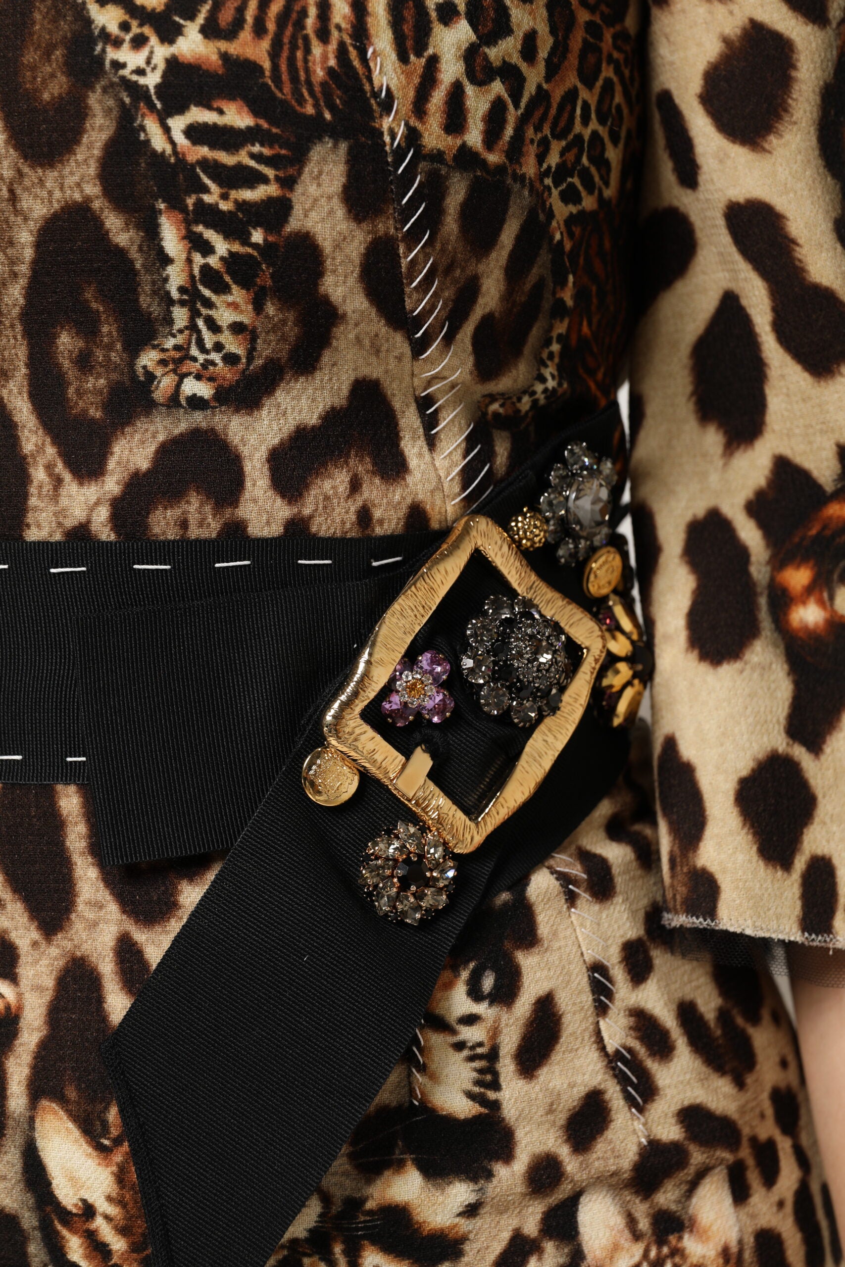 Dolce & Gabbana Brown Leopard Print Belted A-line Midi Dress | Regal Royce