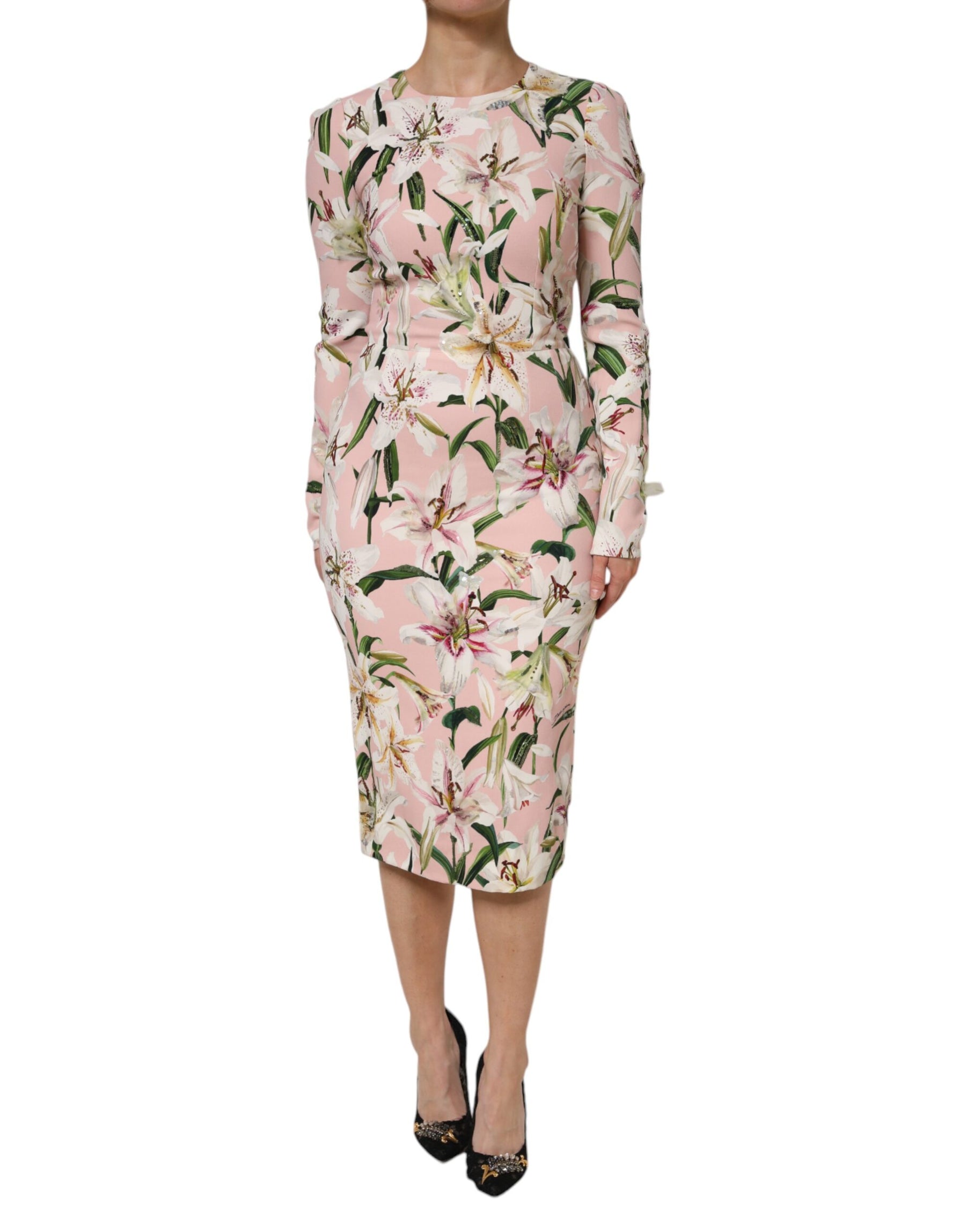 Dolce & Gabbana Pink Lily Viscose Sheath Stretch Midi Dress | Regal Royce