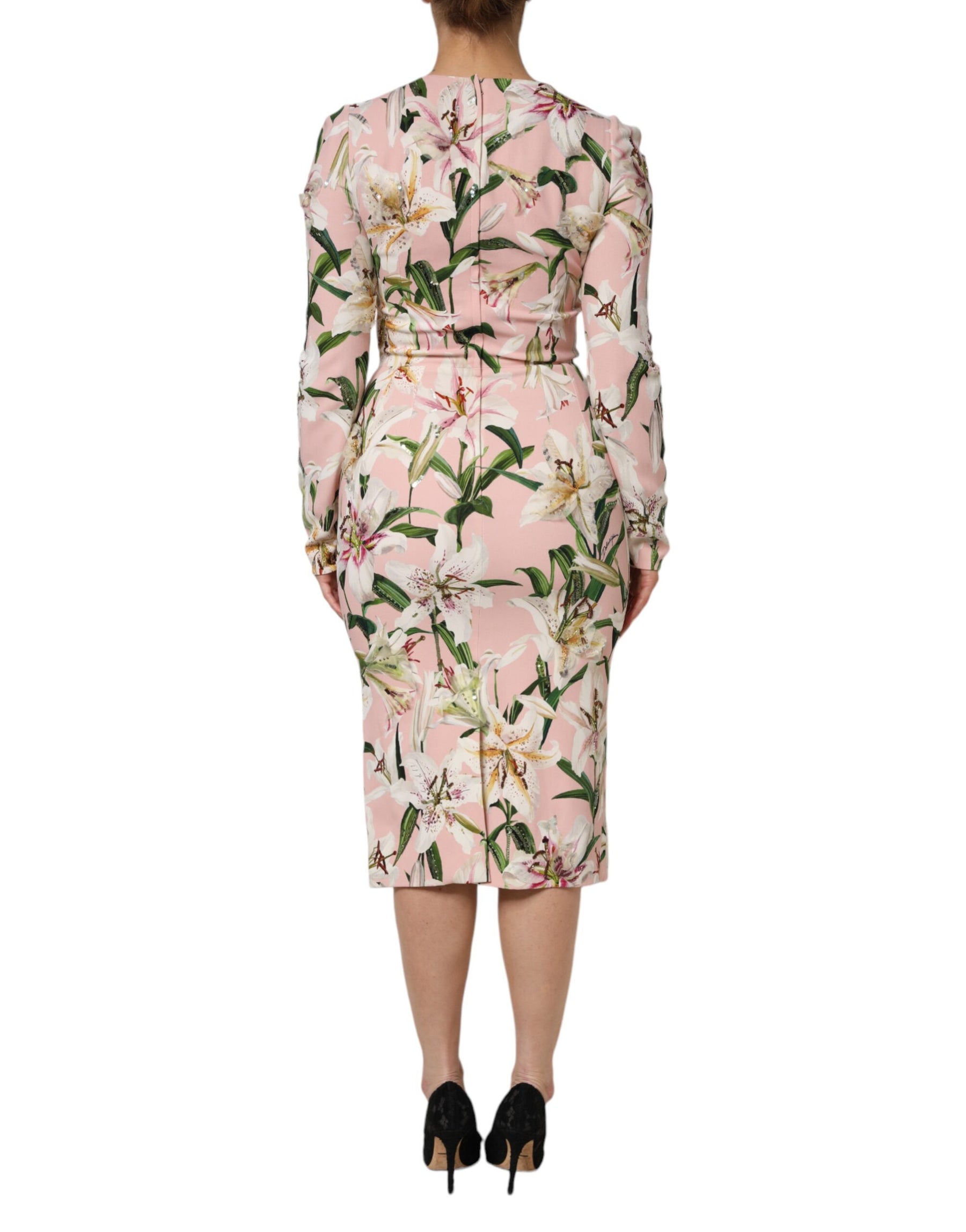 Dolce & Gabbana Pink Lily Viscose Sheath Stretch Midi Dress | Regal Royce