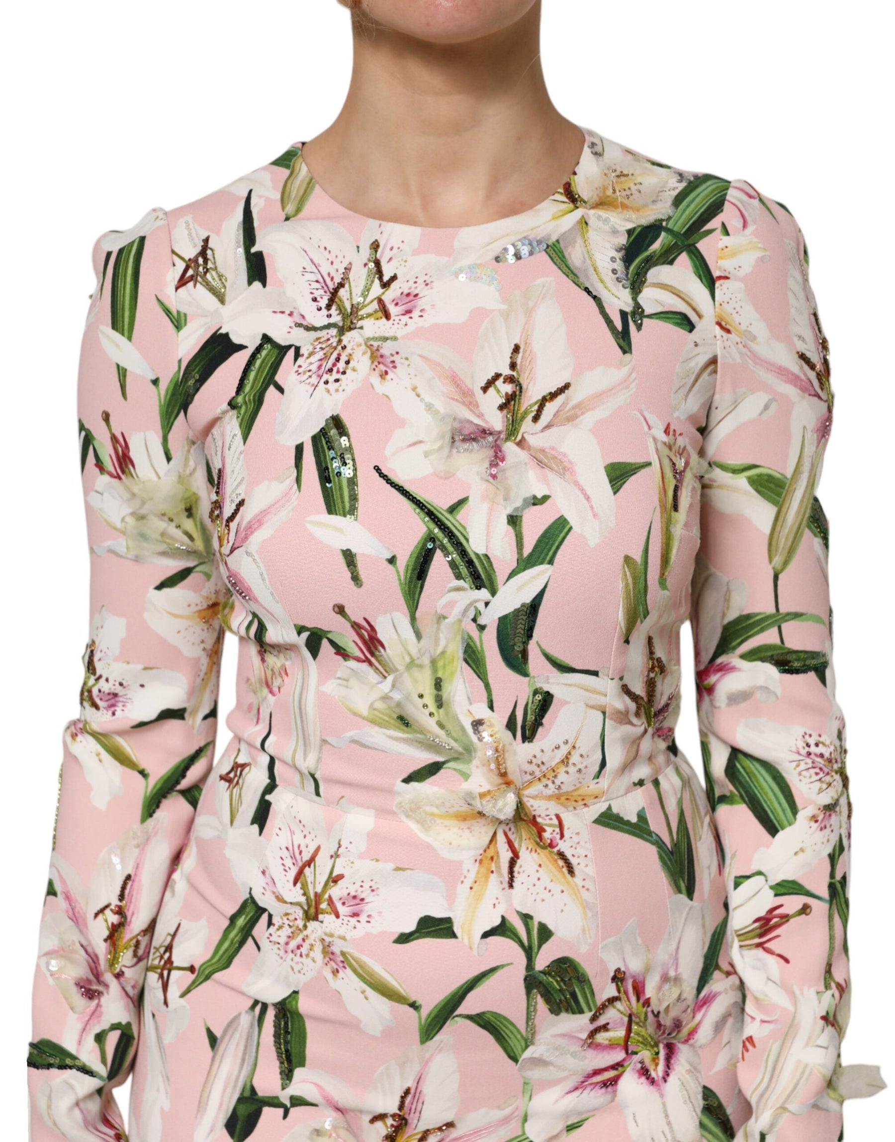 Dolce & Gabbana Pink Lily Viscose Sheath Stretch Midi Dress | Regal Royce